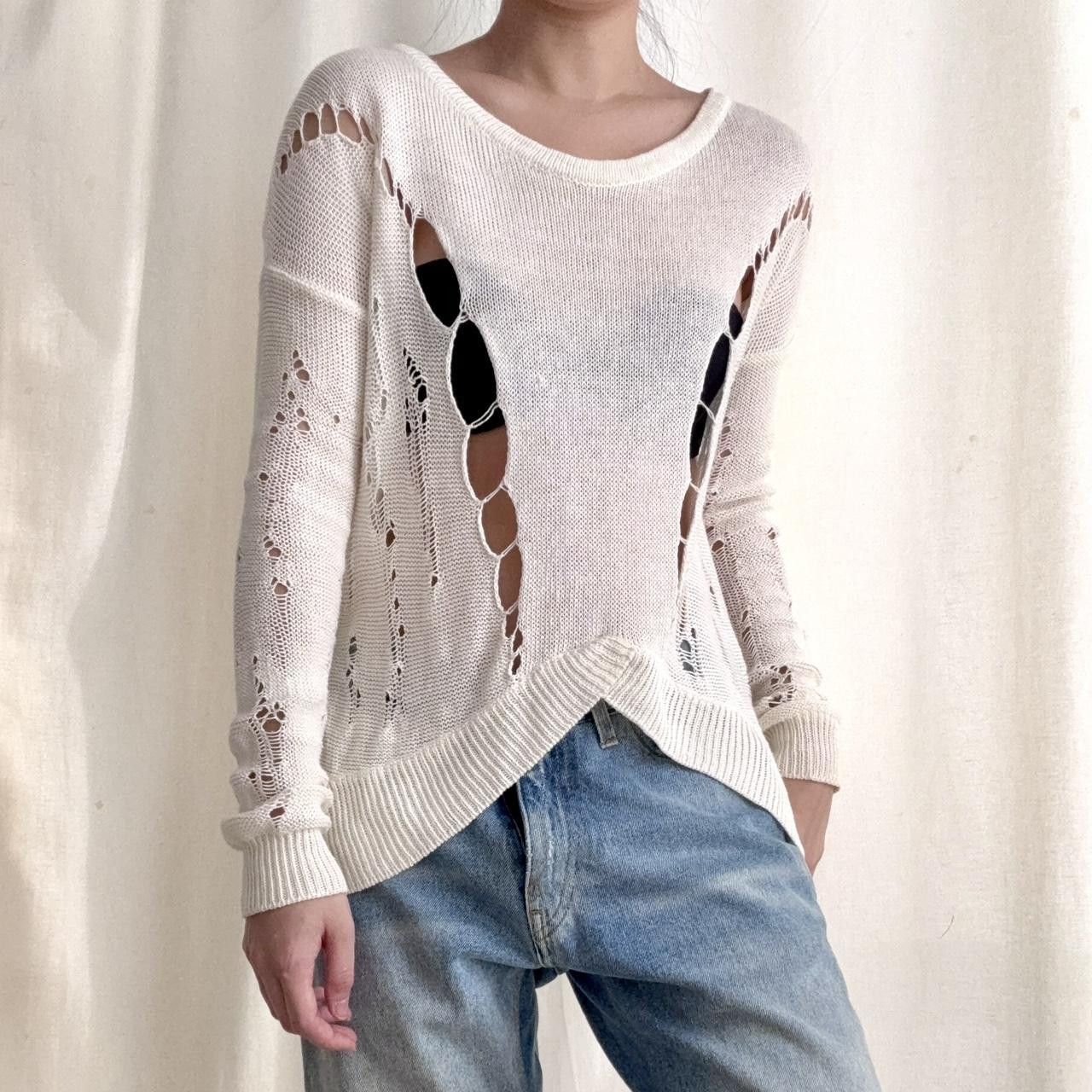 Helmut Lang Helmut Lang Distressed Crochet Sweater Size S / US 4 / IT 40 - 6 Thumbnail
