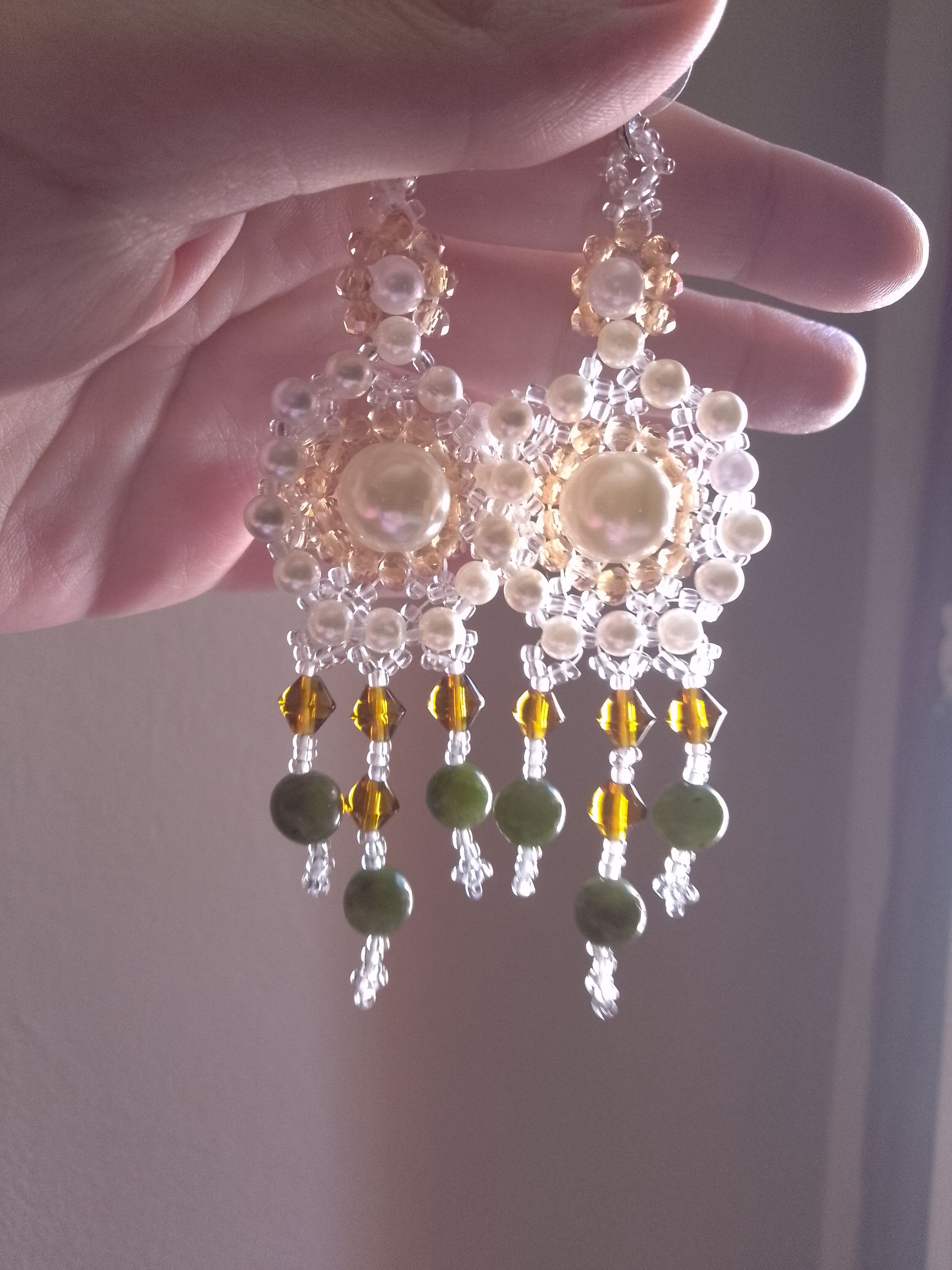 Handmade Earrings Boho Chandelier Natural Green Jade Gemstones Long Size ONE SIZE - 7 Thumbnail