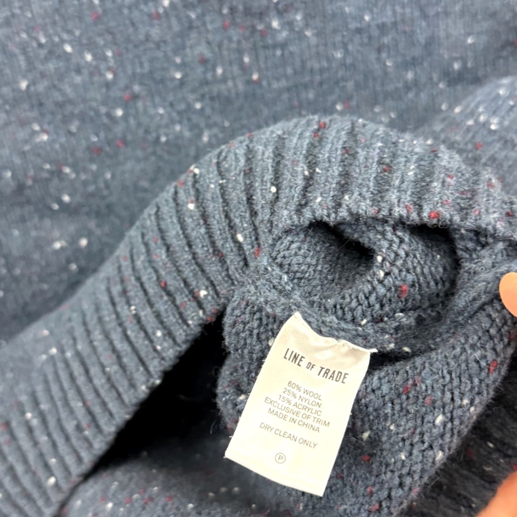 Vintage Line Of Trade Sweater Mens 2XL Blue Wool Blend Fleck Elbow Patches Knit Pullover Size US XL / EU 56 / 4 - 7 Thumbnail