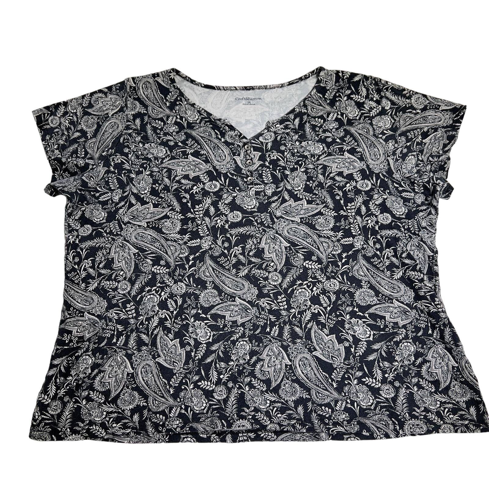 Croft & Barrow Croft & Barrow Shirt 3X Black White Floral Paisley Henley Size 3XL / US 20-22 - 1 Thumbnail