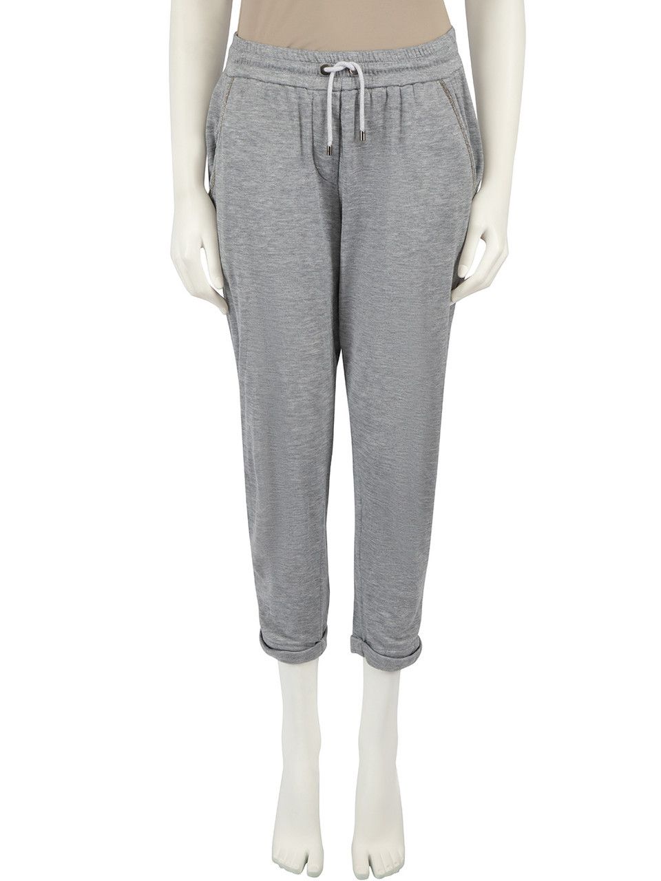 Grey Cropped Bead Trim Joggers