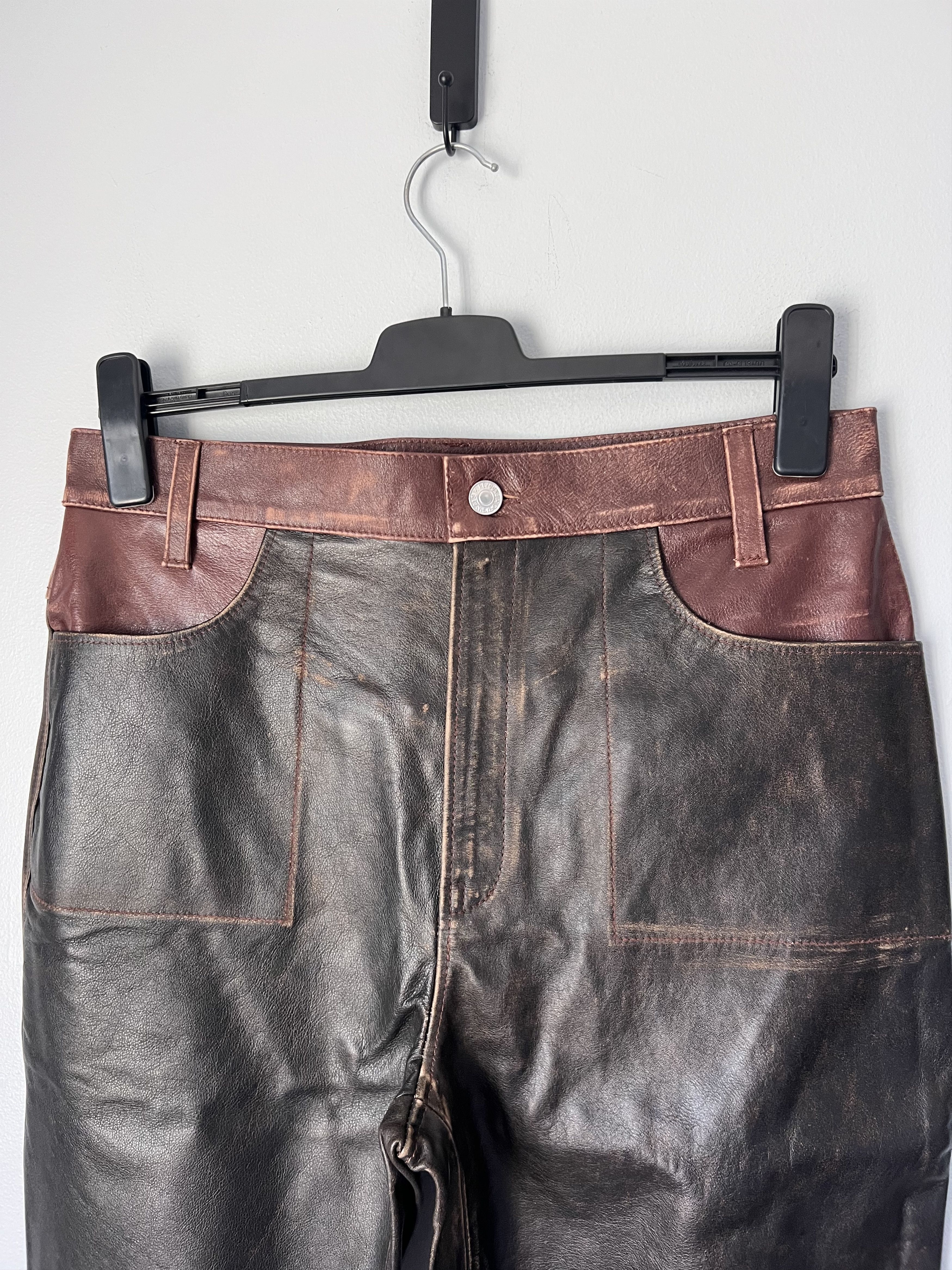 RE/DONE RE/Done 2 Tone Leather Pants in Black Brown Size US 31 - 2 Thumbnail