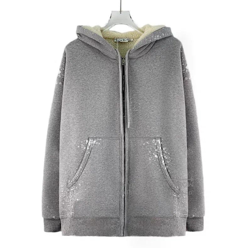 Acne Studios Acne Studios Gray Fleece Logo Letter Cotton Hooded Drawstr Size S / US 4 / IT 40 - 1 Thumbnail