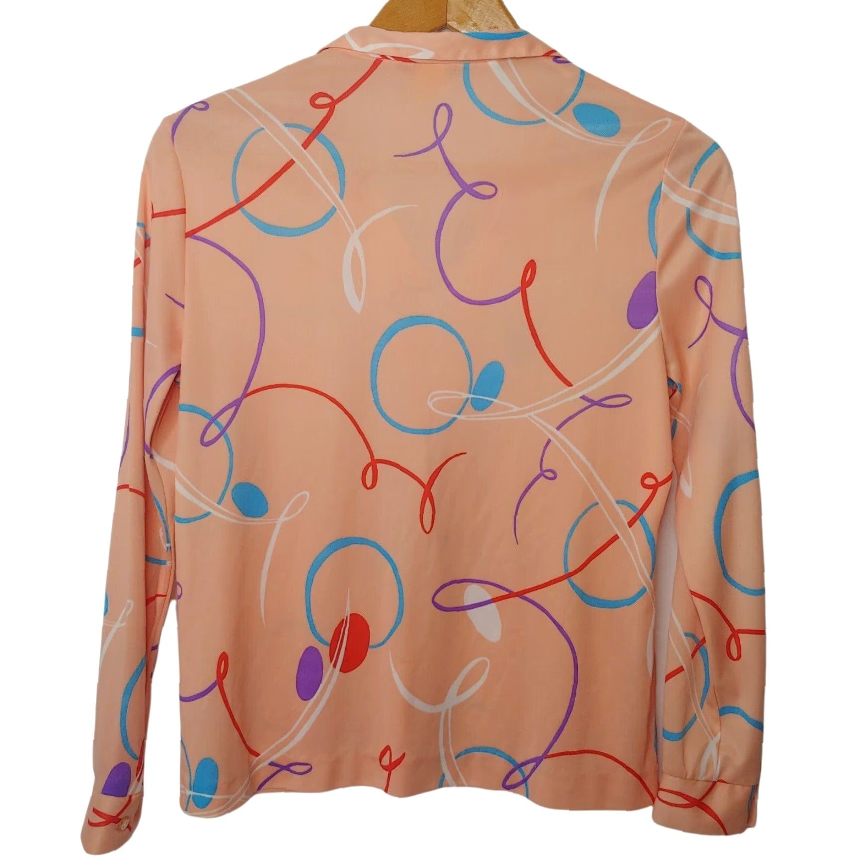 Vintage VINTAGE Blouse Shirt Womens 16 Peach Geometric Disco 1970s 1980s Blouse Size XXL / US 16-18 / IT 52-54 - 2 Thumbnail