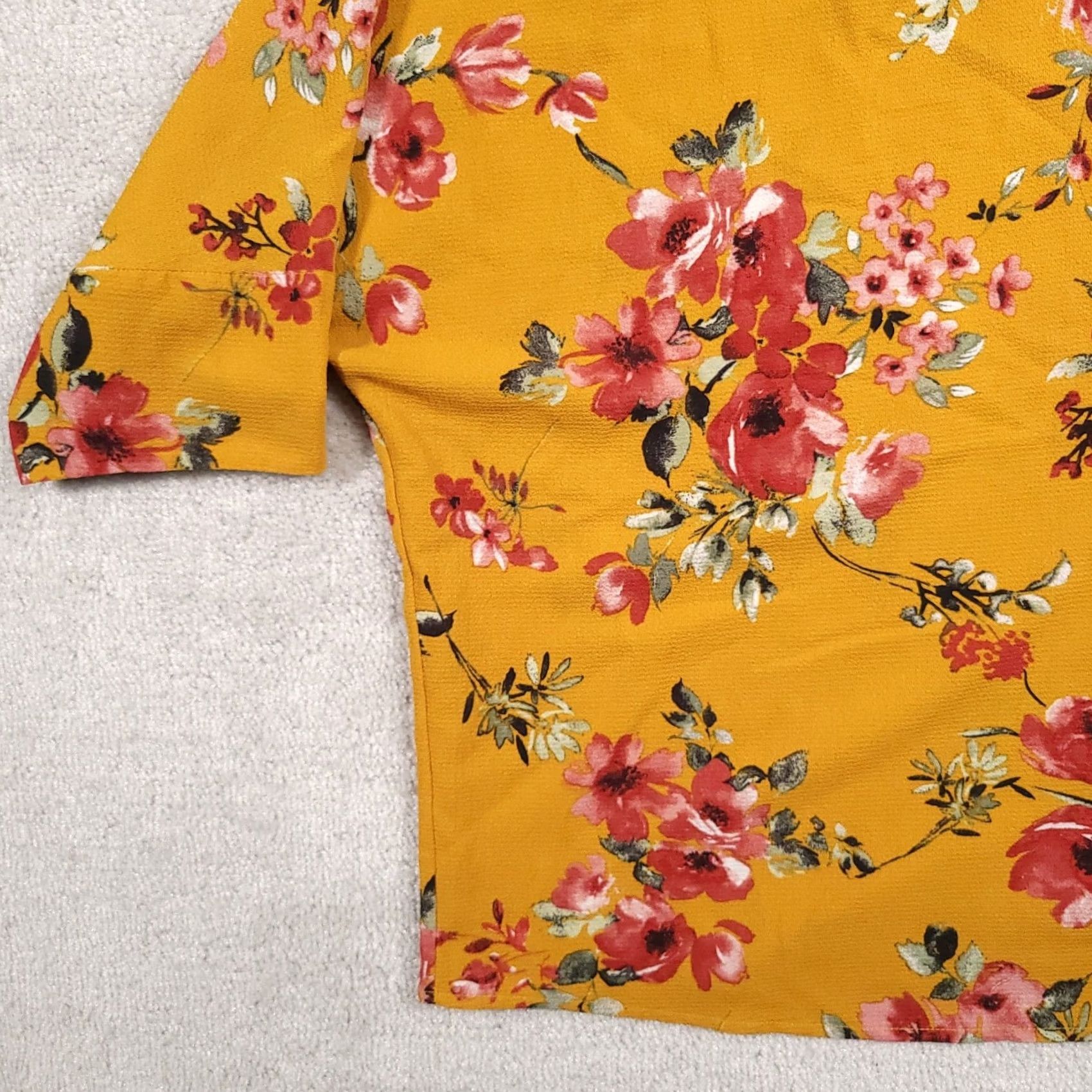 Apt. 9 Apt. 9 Shirt Women's Yellow Floral Round Neck Stretch 3/4 Sleeves V Back XXL Size XL / US 12-14 / IT 48-50 - 4 Thumbnail