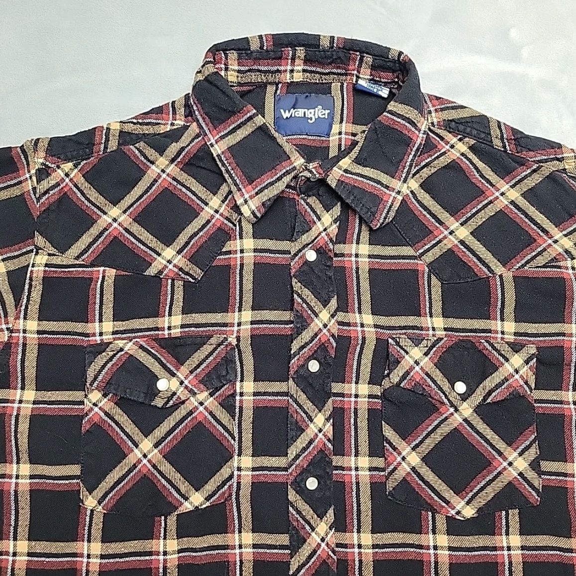 Wrangler VINTAGE Wrangler Shirt Mens Extra Large Black Plaid Flannel Pearl Snap Western Cowboy Size US XL / EU 56 / 4 - 3 Thumbnail