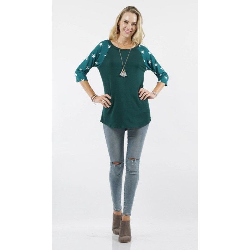 Other Raglan Sleeve Contrast Tunic Hunter Green with White Stars S Size L / US 10 / IT 46 - 1 Thumbnail