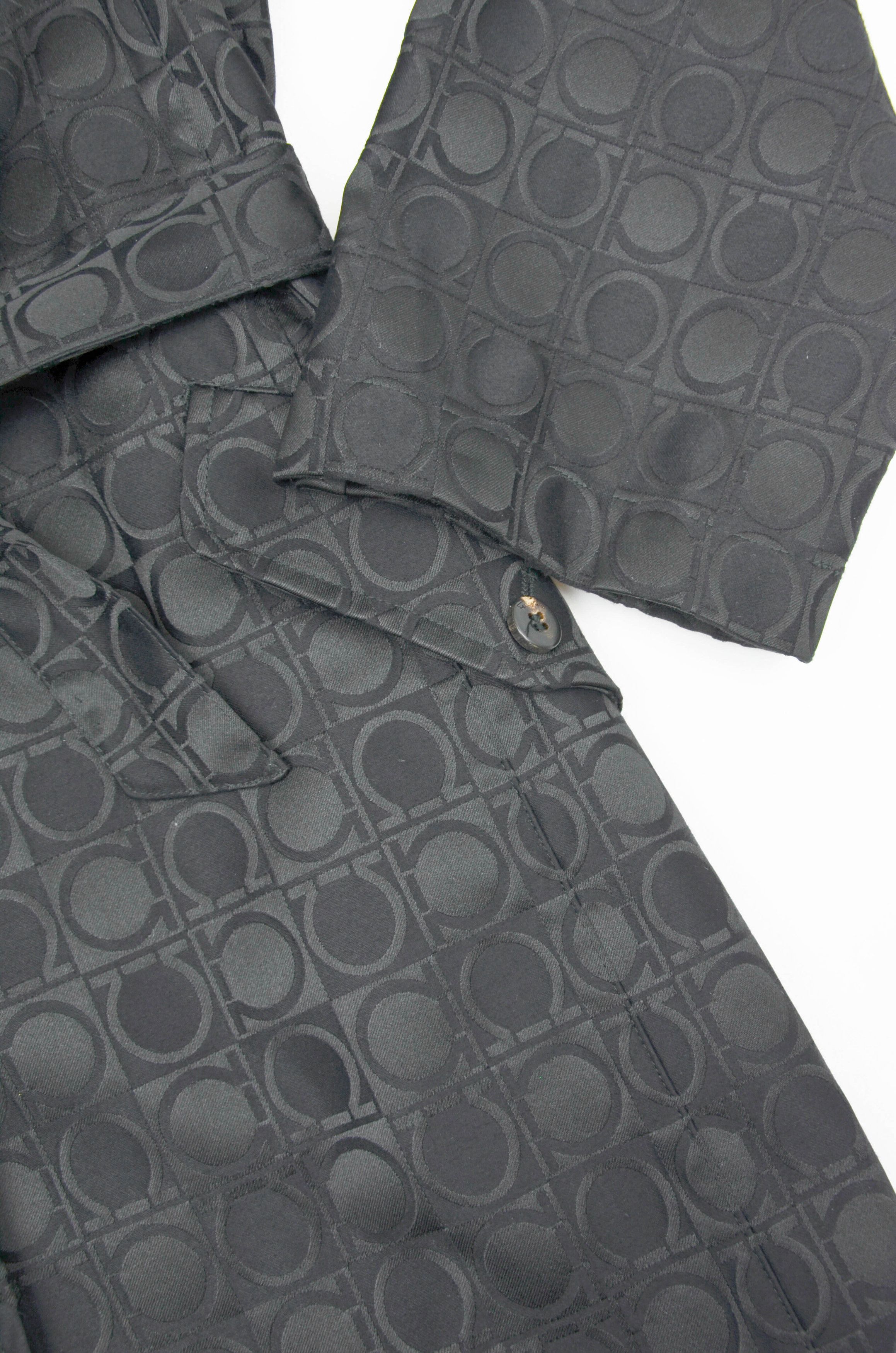 Salvatore Ferragamo Salvatore Ferragamo Black Gancini Jacquard Trench Coat Size XL / US 12-14 / IT 48-50 - 4 Thumbnail