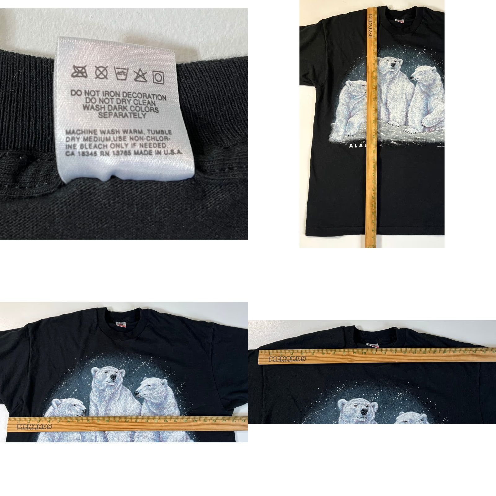 Fruit Of The Loom VINTAGE Fletcher's Wildlife 1994 Alaska Polar Bears T-Shirt Unisex Adults XL Black 90s Fruit of the Loom Cotton T-Shirt Size US XL / EU 56 / 4 - 8 Thumbnail