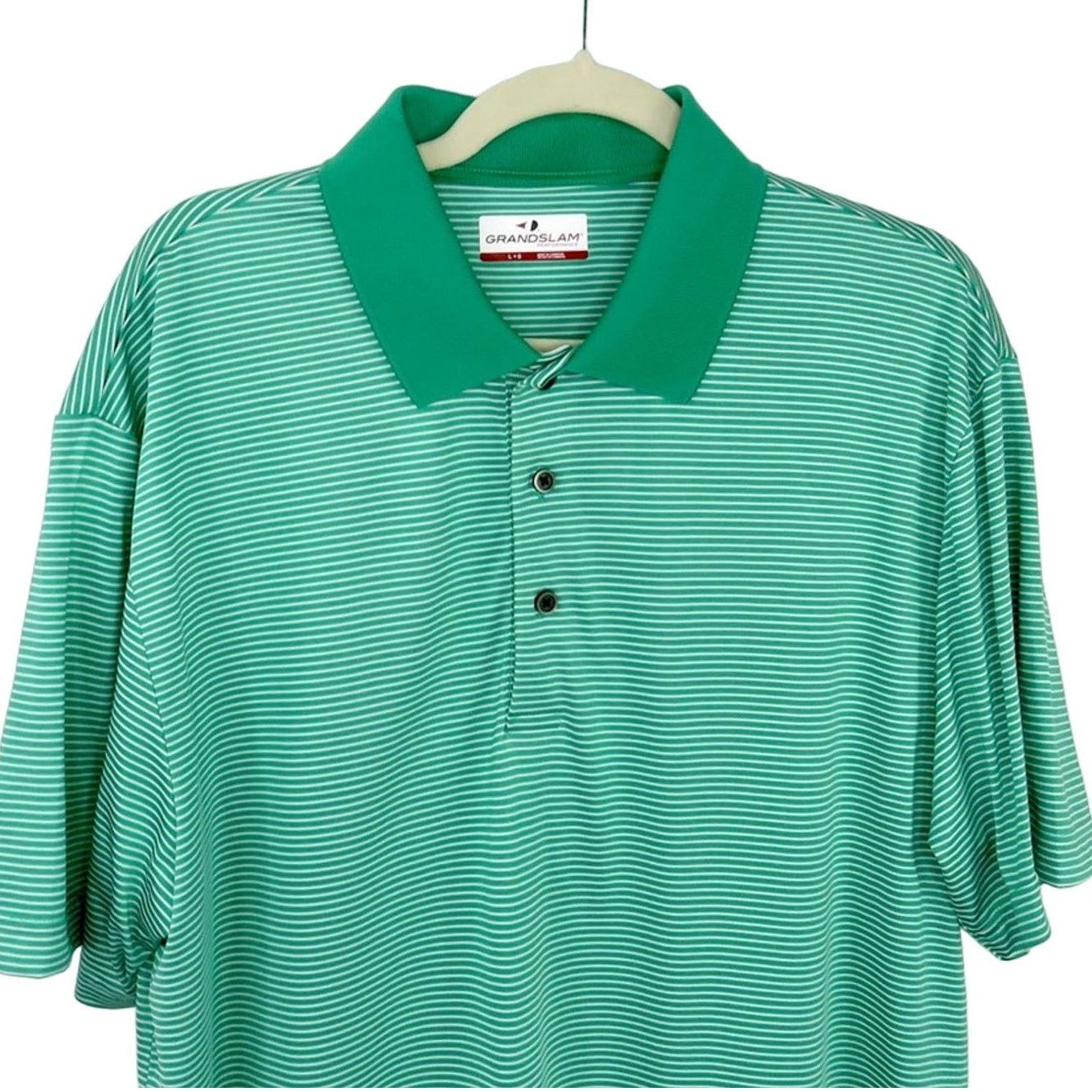 Grand Slam Grand Slam Green & White Striped Golf Polo Large Dri-Flow Size US L / EU 52-54 / 3 - 3 Thumbnail