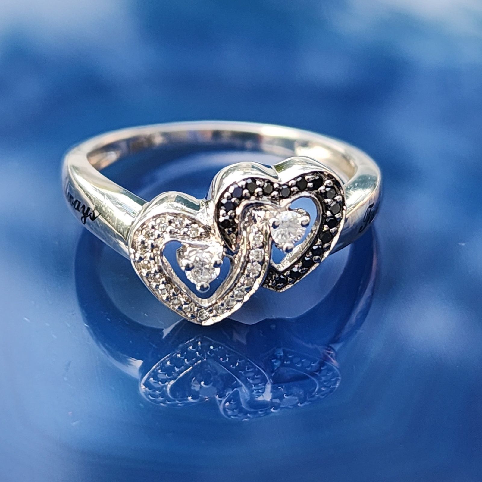 Designer Sterling Silver Contrast Faux Diamond Heart Promise Ring Size ONE SIZE - 2 Thumbnail
