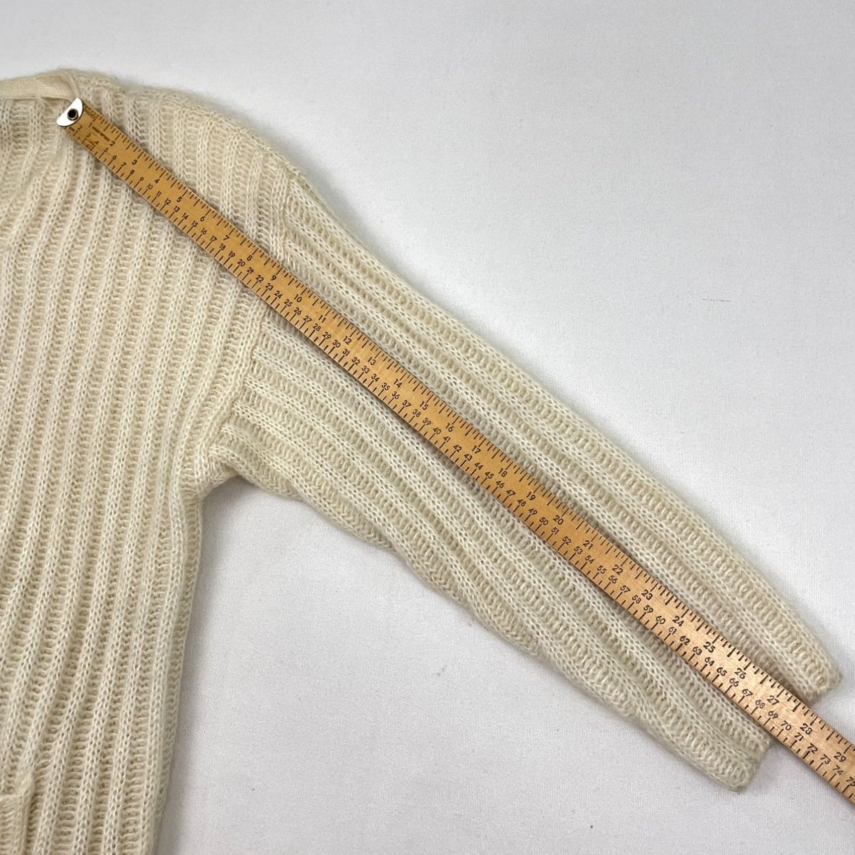 Express VINTAGE Express Cardigan Women S Ivory Mohair Knit Ribbed Casual Luxe Sweater Size S / US 4 / IT 40 - 5 Thumbnail