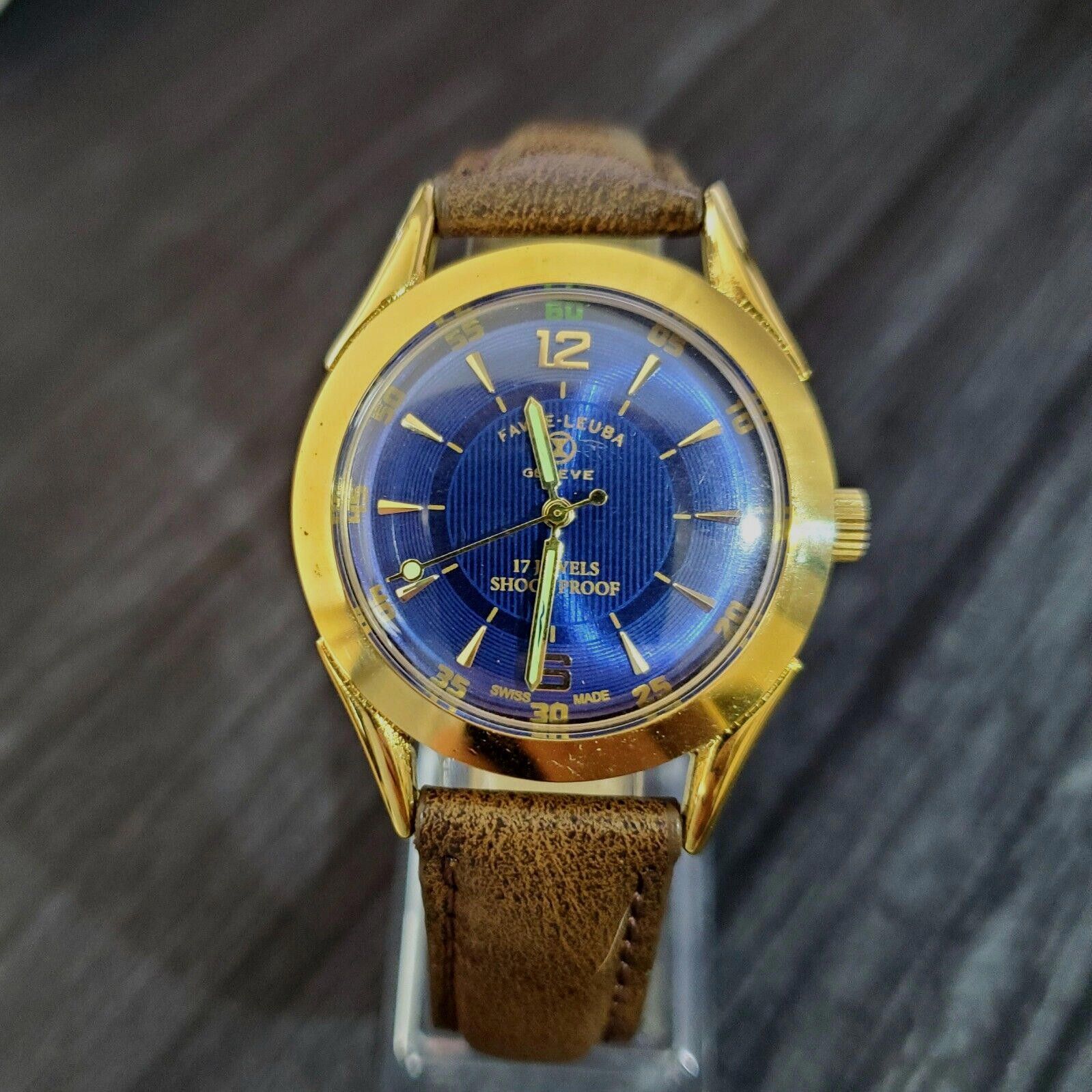 image of Designer Favre Leuba Geneve Serviced Mechanical Mens Swiss Watch in Gold