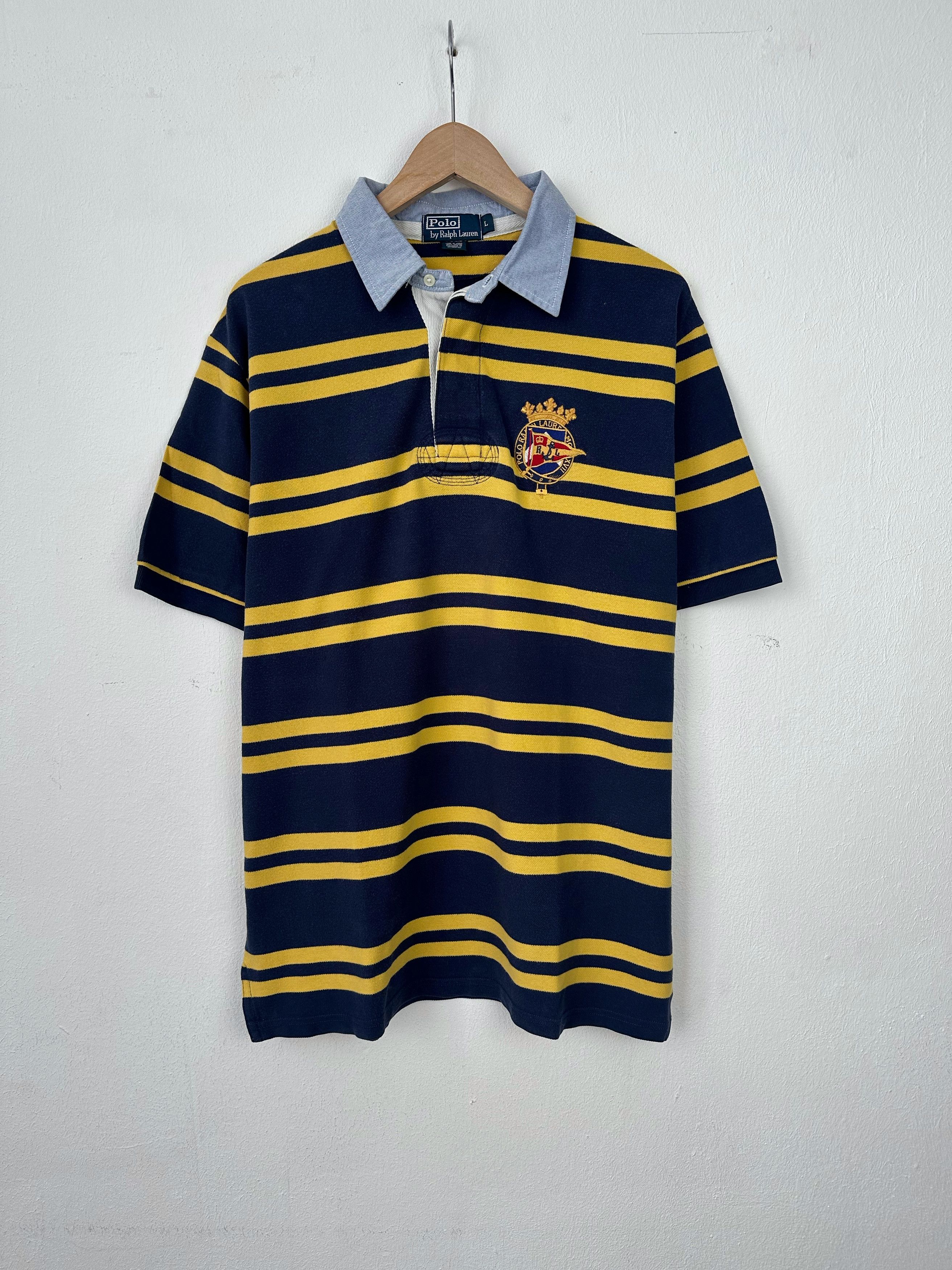 Polo Ralph Lauren × Ralph Lauren × Vintage Polo ralph lauren striped t-shirt polo rubgy 5 back print Size US L / EU 52-54 / 3 - 1 Thumbnail