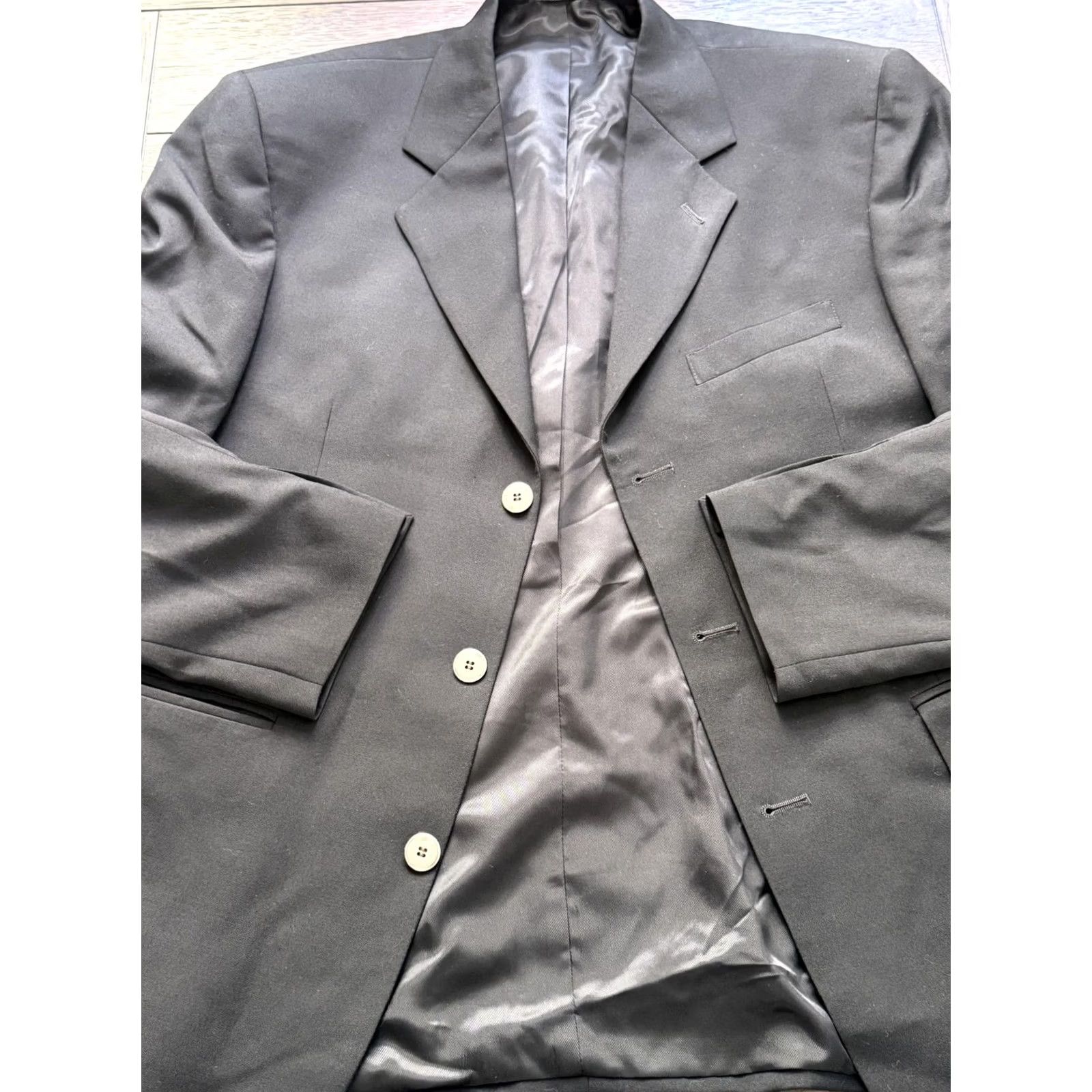 Vintage Gianfranco Ruffini Blazer Mens Large Black 3 Button Notch Lapel Suit Jacket Size 46R - 3 Thumbnail