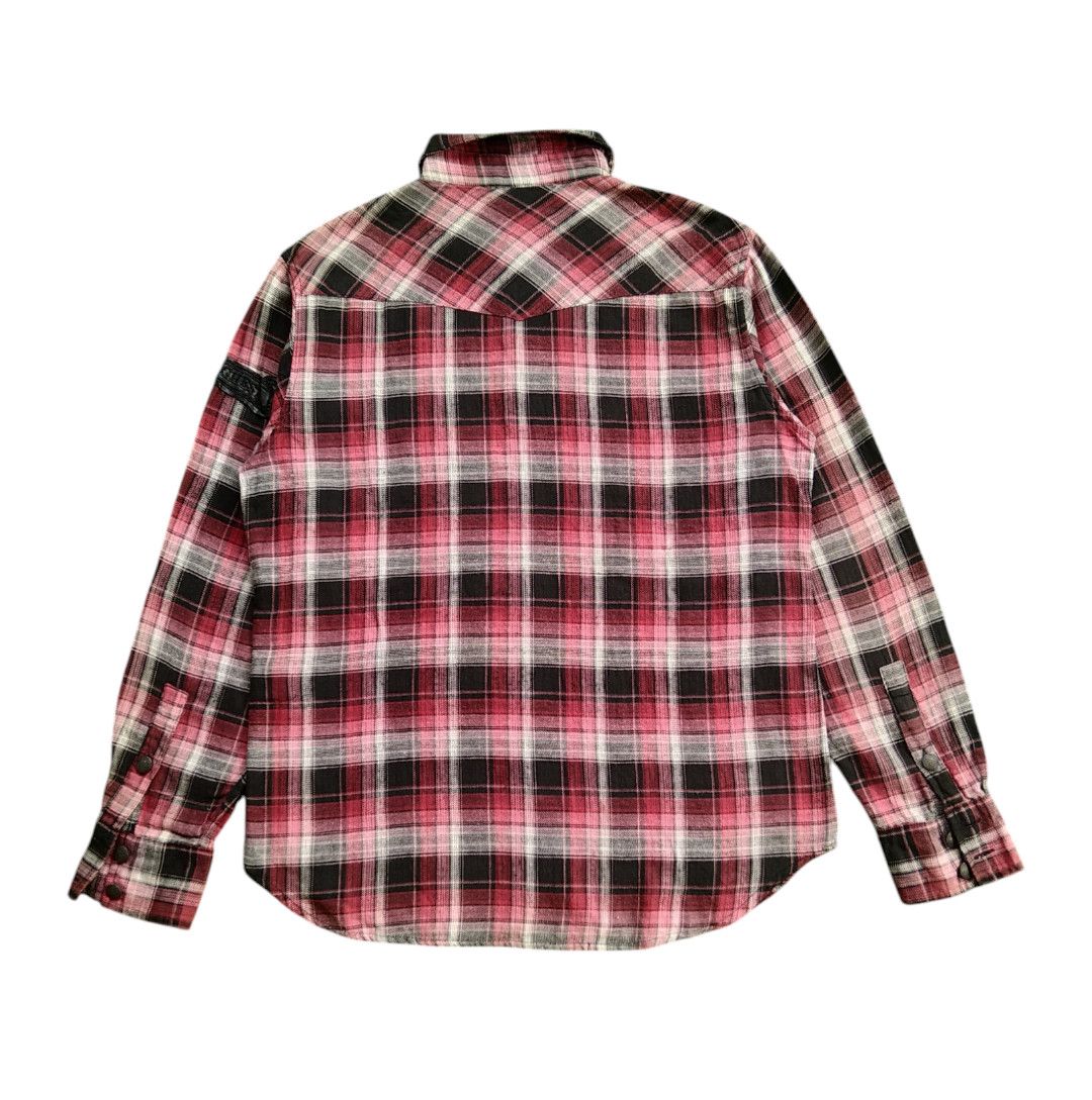 If Six Was Nine × KMRii × Le Grande Bleu (L.G.B.) VTG 00s Ivanhoe Punk Lather Pacth Poem Plaid Flannel Shirt Size US M / EU 48-50 / 2 - 2 Thumbnail