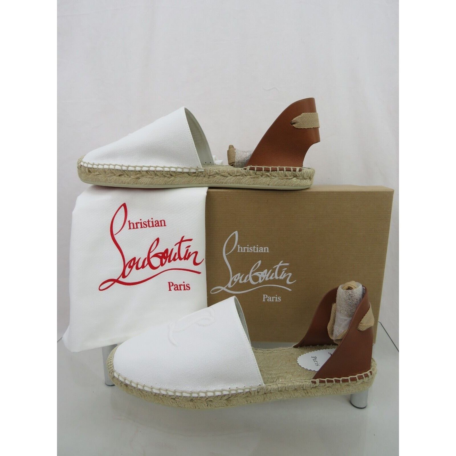 Christian Louboutin OUBOUTIN NANOU WHITE CANVAS LEATH CL LOGO TIE ESPADRILLES 39 Size US 9 / IT 39 - 1 Thumbnail