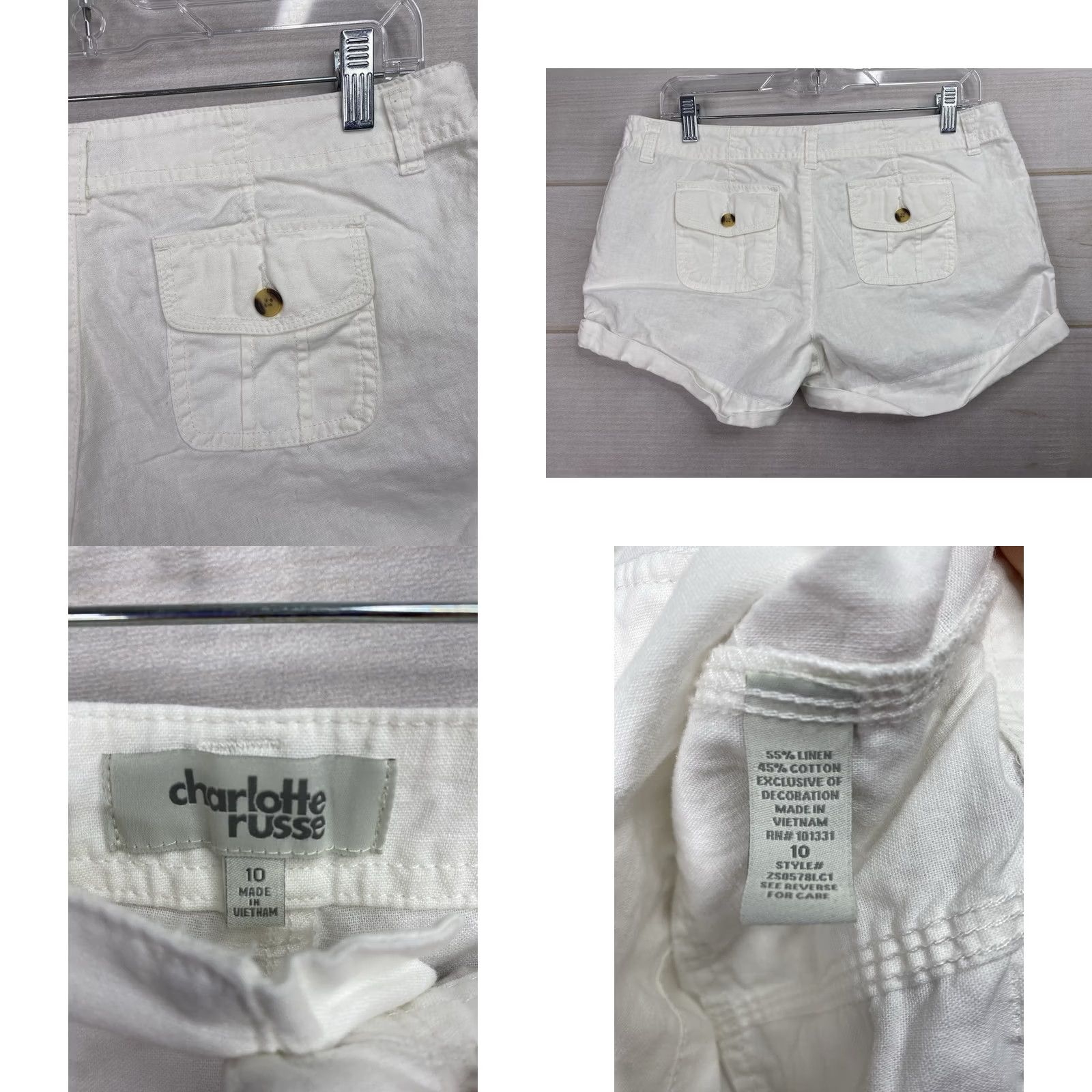 Vintage VTG Charlotte Russe Womens Shorts Sz 10 White Linen Blend Cargo Cuffed 90s Vest? Size 32" / US 10 / IT 46 - 8 Thumbnail