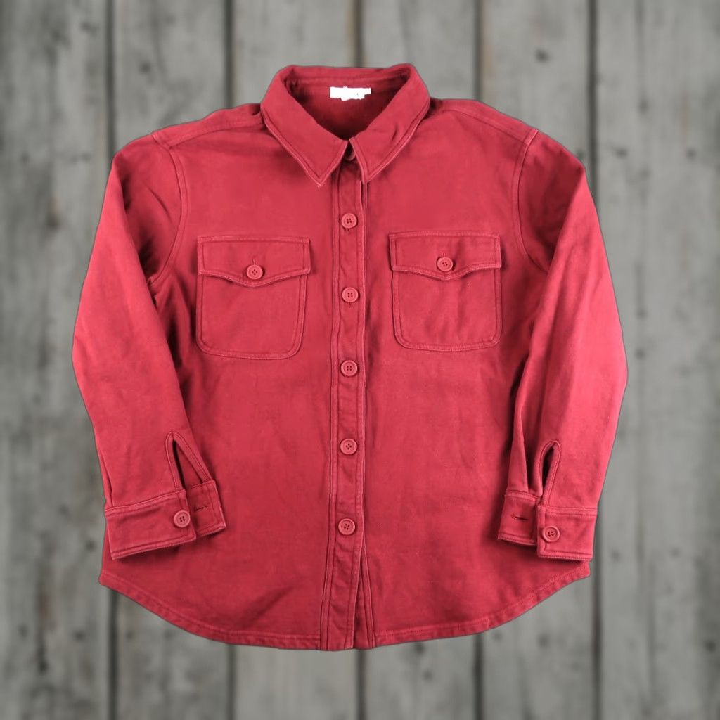 Good American VINTAGE Good American Shirt Jacket Womens 1/2 Burgundy Button Up Shacket Size XS / US 0-2 / IT 36-38 - 1 Thumbnail