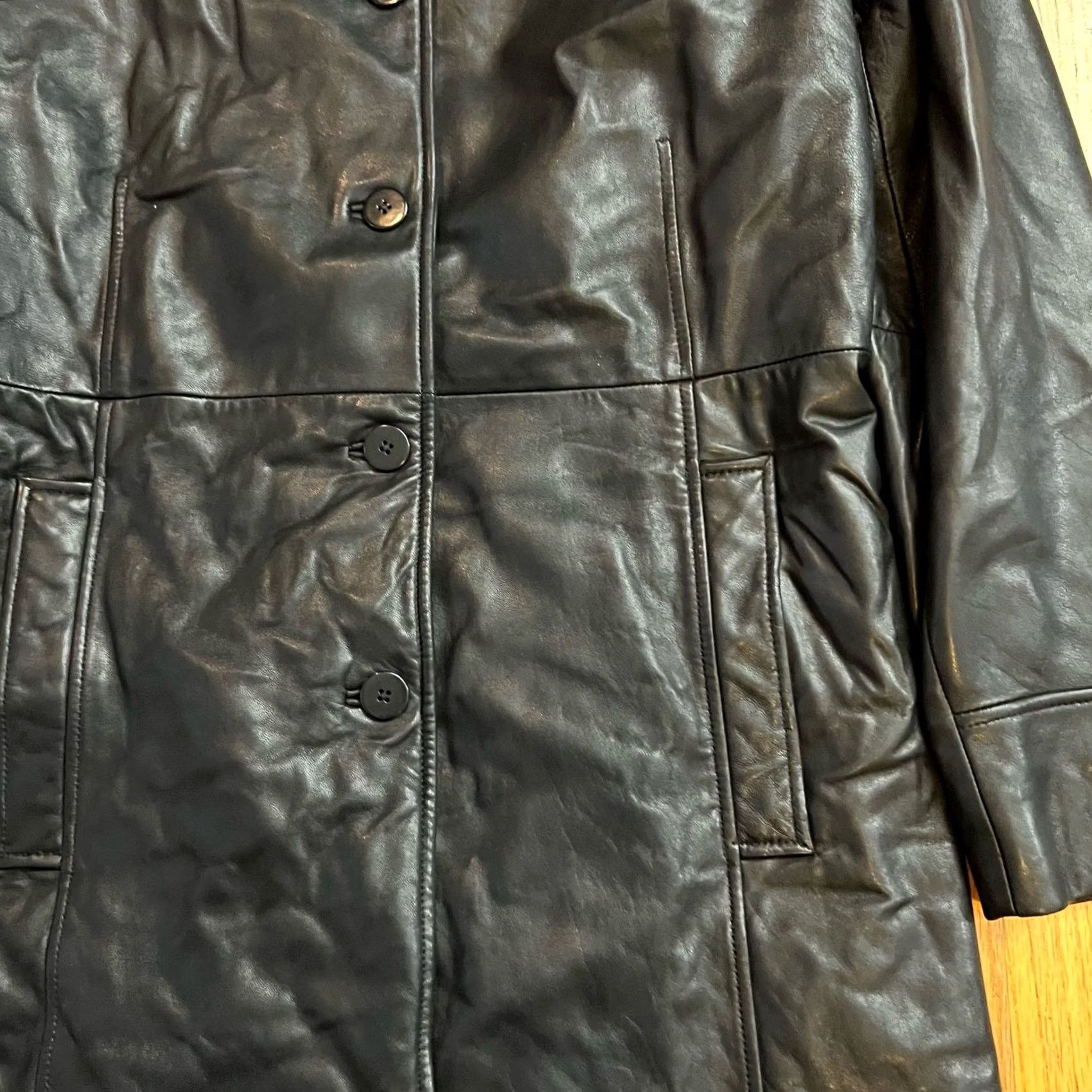 Vintage VINTAGE 111 STATE Leather Jacket Womens Medium Black Motorcycle Jacket Long Button Y2K Size M / US 6-8 / IT 42-44 - 2 Thumbnail