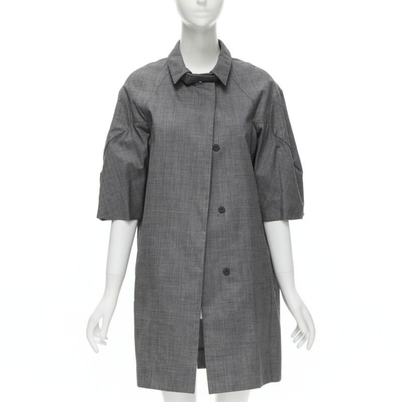 Marni MARNI grey virgin wool curved rounded short sleeve cocoon coat IT38 XS Size XS / US 0-2 / IT 36-38 - 1 Thumbnail