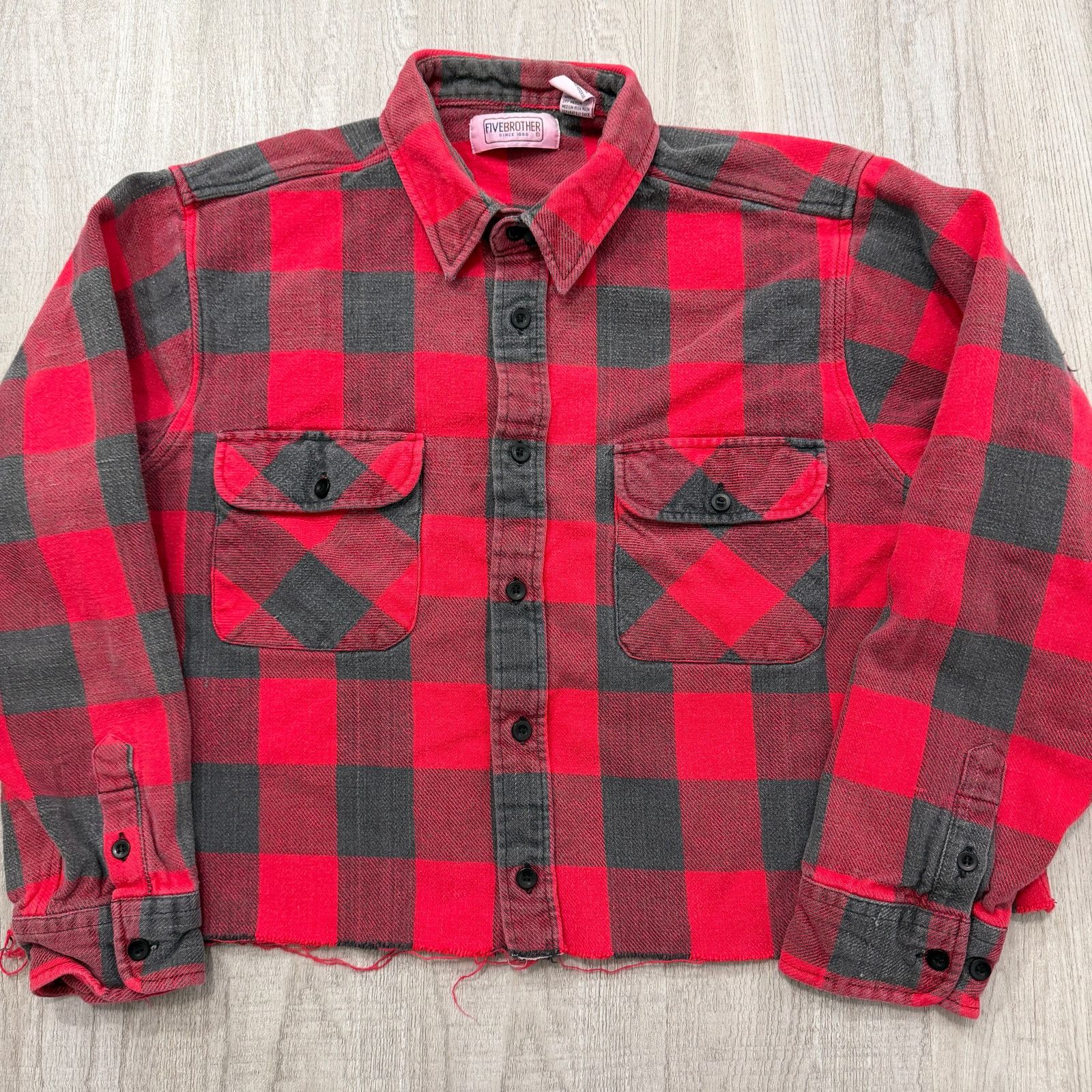 Vintage Vintage Five Brother Flannel Shirt Men XL Cropped Boxy Red Size US XL / EU 56 / 4 - 2 Thumbnail