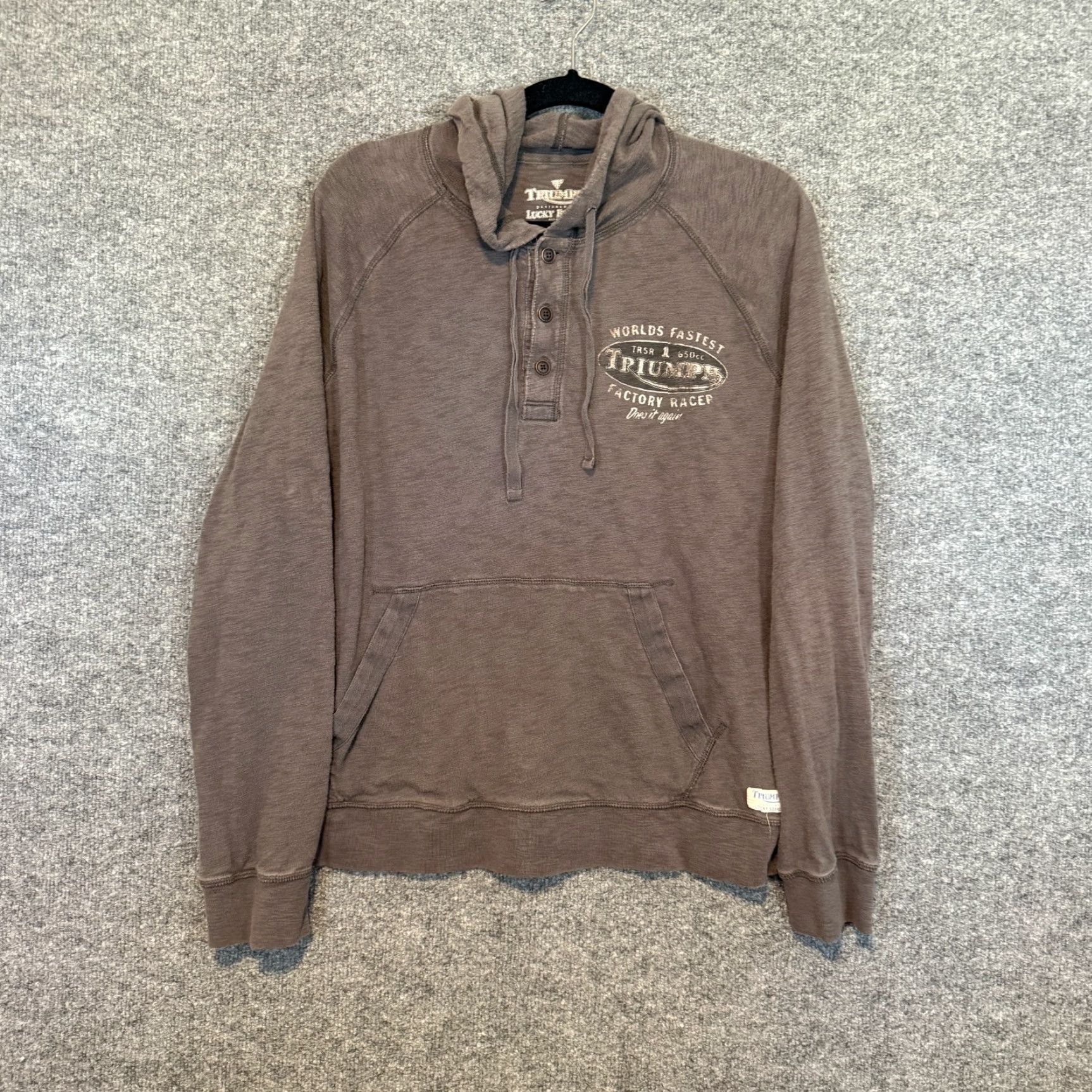 Lucky Brand Lucky Brand x Triumph Hoodie Mens Medium Brown Henley Speed Twin Racing Machines Size US M / EU 48-50 / 2 - 2 Thumbnail
