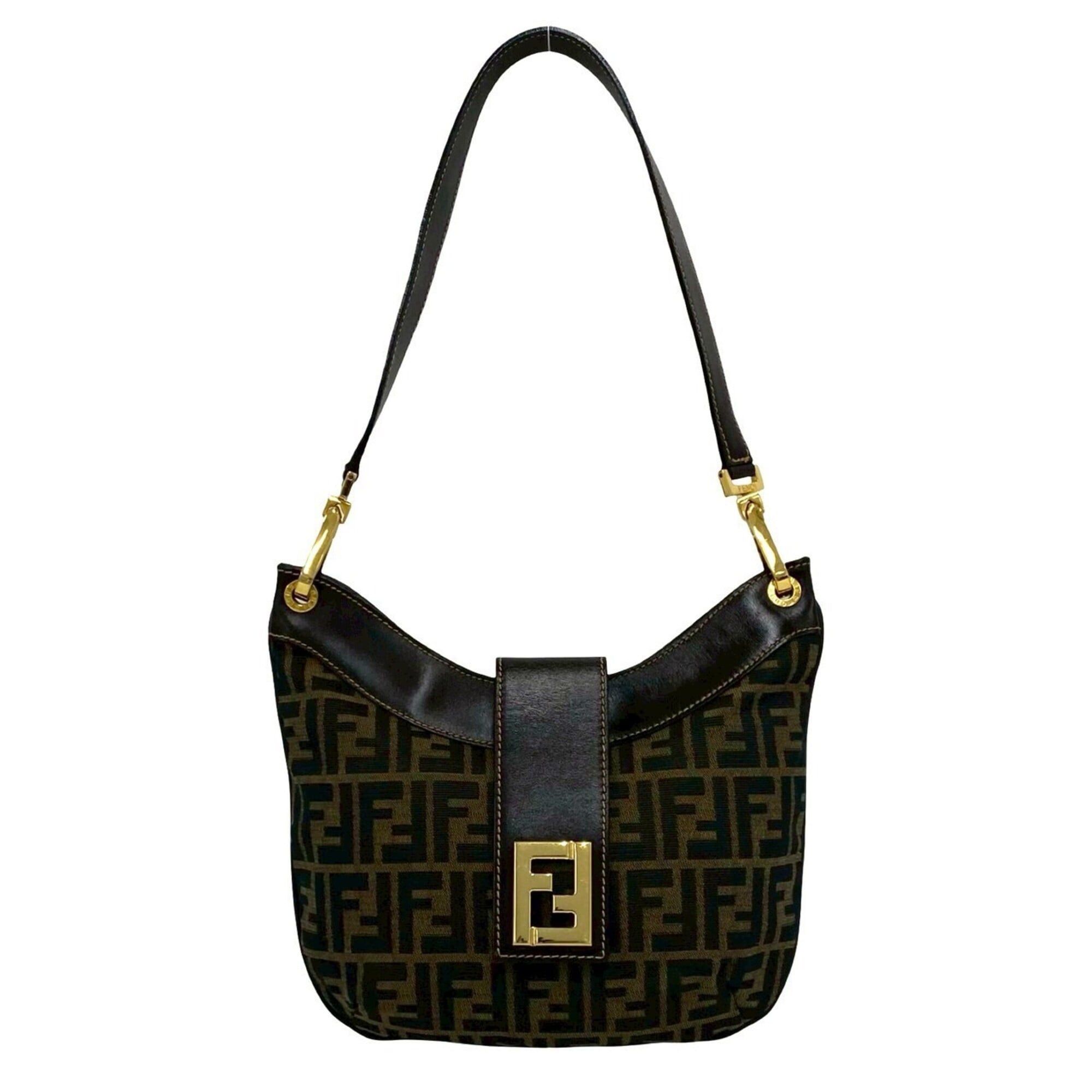 Fendi FENDI Vintage FF Logo Hardware Zucca Pattern Canvas Leather Semi One Shoulder Bag Brown 910-8 Size ONE SIZE - 1 Thumbnail