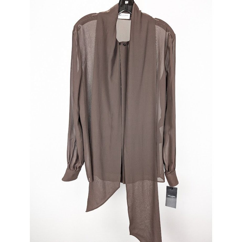 Saint Laurent Paris o1rshd1 Silk Lavalliere Shirt in Brown Size US S / EU 44-46 / 1 - 2 Thumbnail