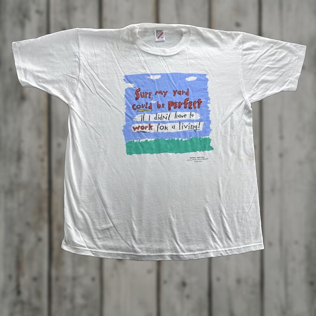 Jerzees VINTAGE Jerzees T-Shirt Mens XL White 50/50 Crew Neck Graphic Print Funny Yard Work Hallmark Shoebox Greetings 90s Size US XL / EU 56 / 4 - 1 Thumbnail