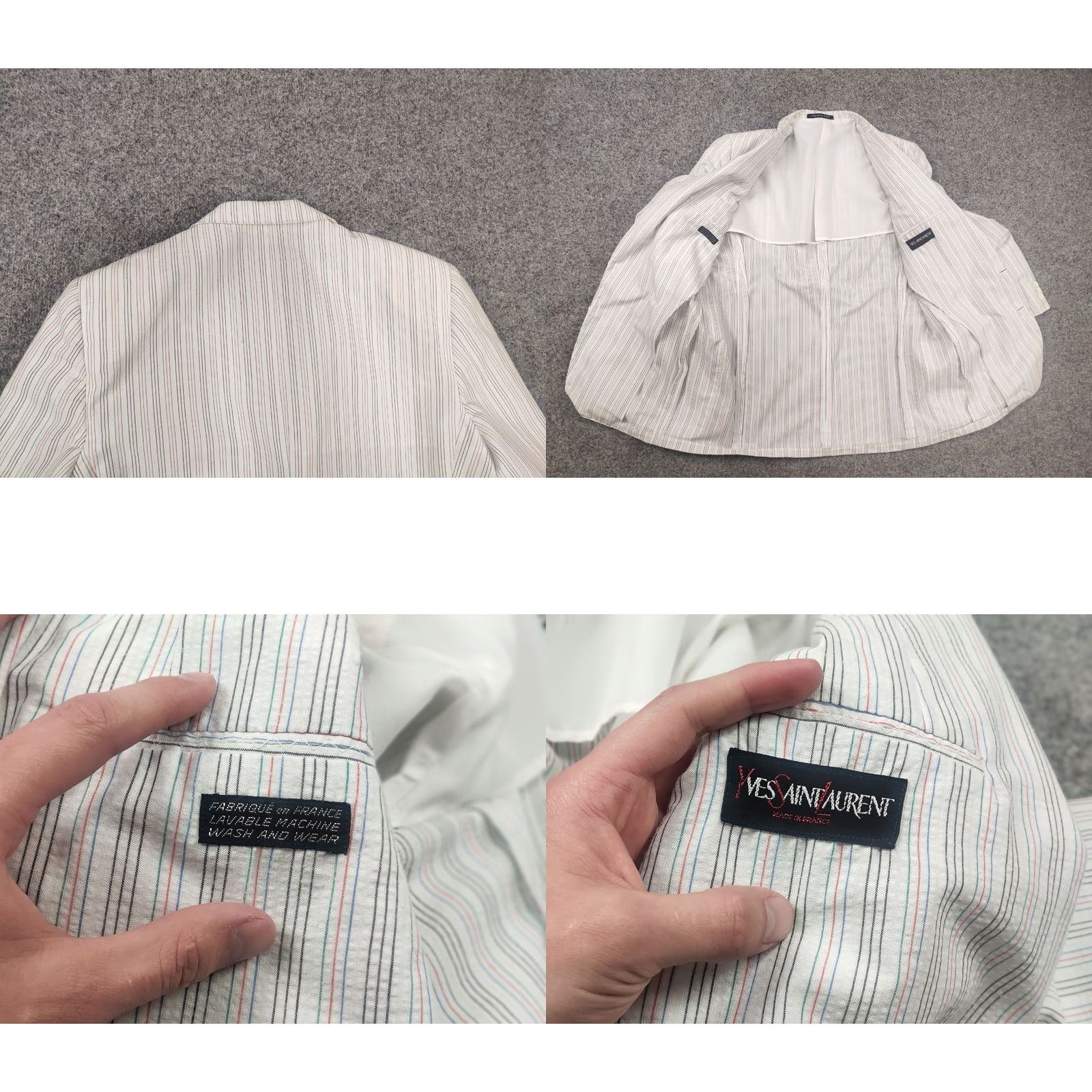Yves Saint Laurent VINTAGE Yves Saint Laurent France Mens White Striped Blazer Wool Canvas Two-Button Front Blazer Regular Size M Size 40R - 9 Thumbnail