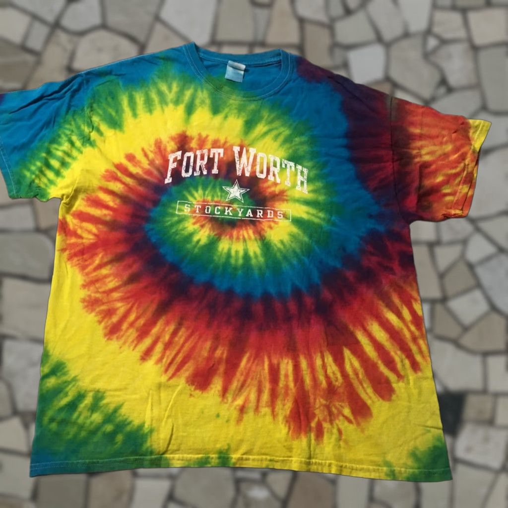 Gildan VINTAGE Fort Worth Shirt Mens XL Green Tie Dye Texas Y2K Size US XL / EU 56 / 4 - 1 Thumbnail