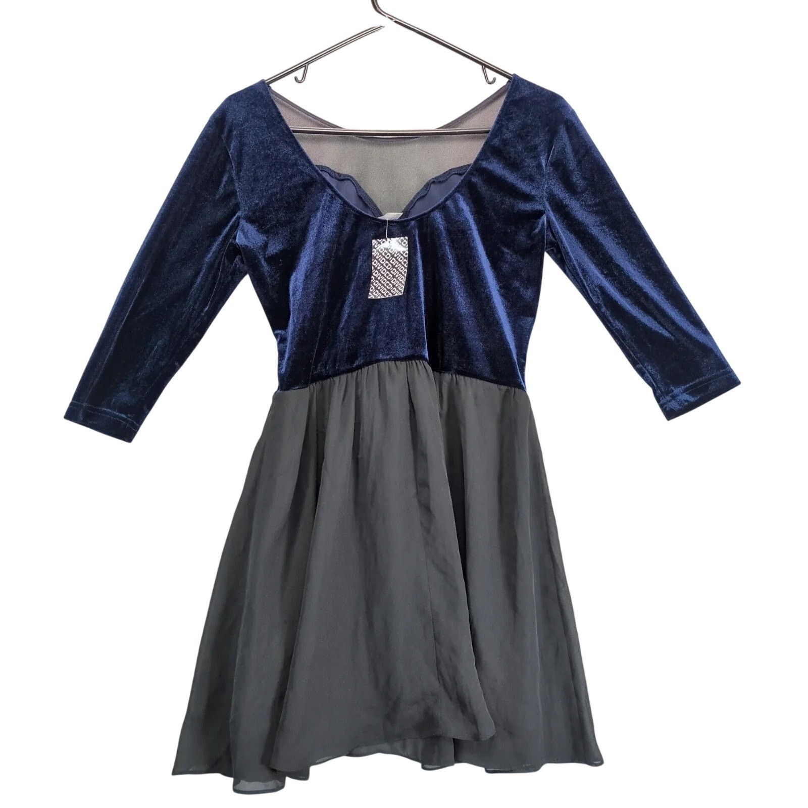 Divided H&M Divided Navy Velvet Black Chiffon Skater Mini Dress 12 Size XL / US 12-14 / IT 48-50 - 2 Thumbnail