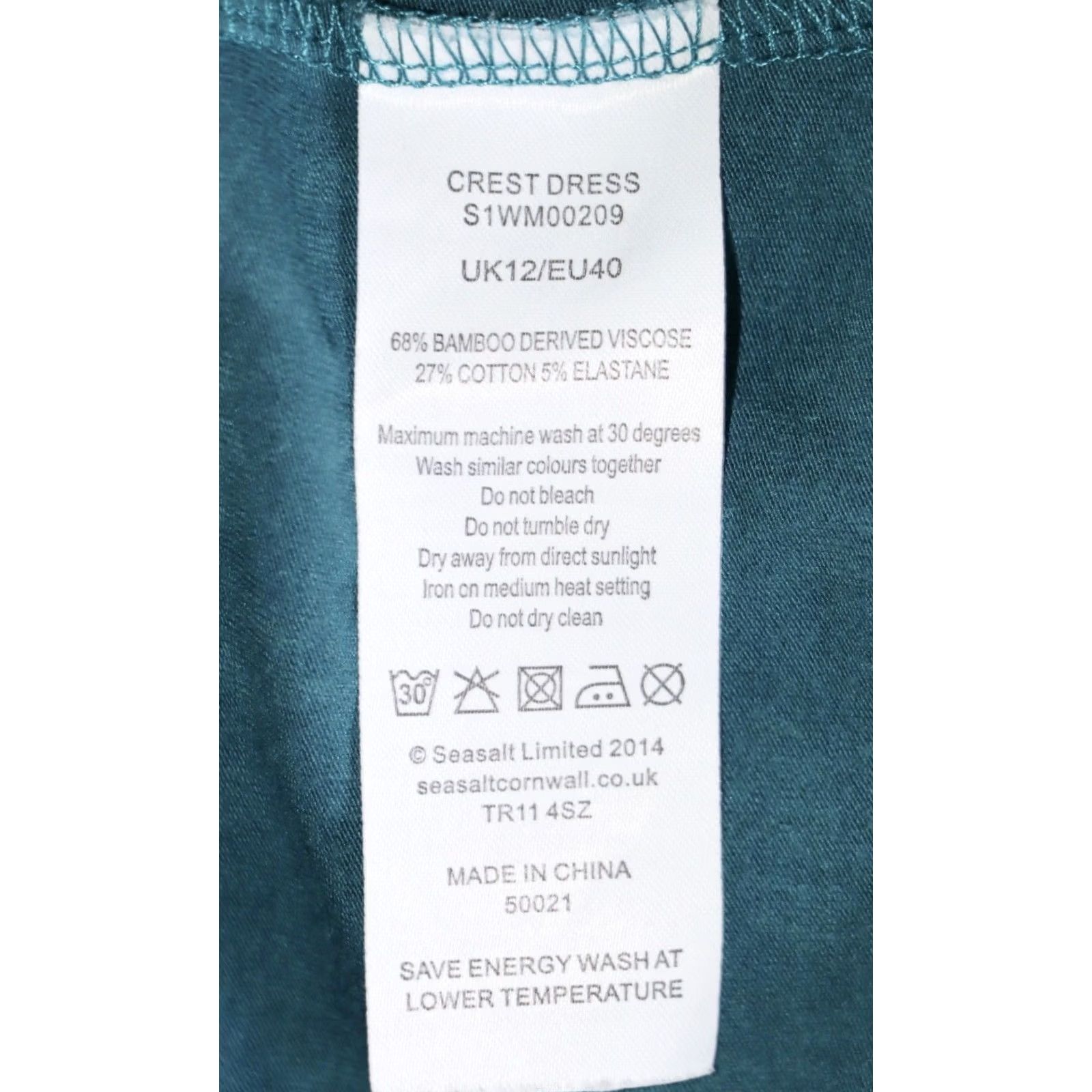 Vintage Seasalt Crest Dress Womens Teal V-Neck UK 12 Bamboo Knee Length Long Sleeve Pullover Casual Party Travel Vintage No Size XL / US 12-14 / IT 48-50 - 5 Thumbnail