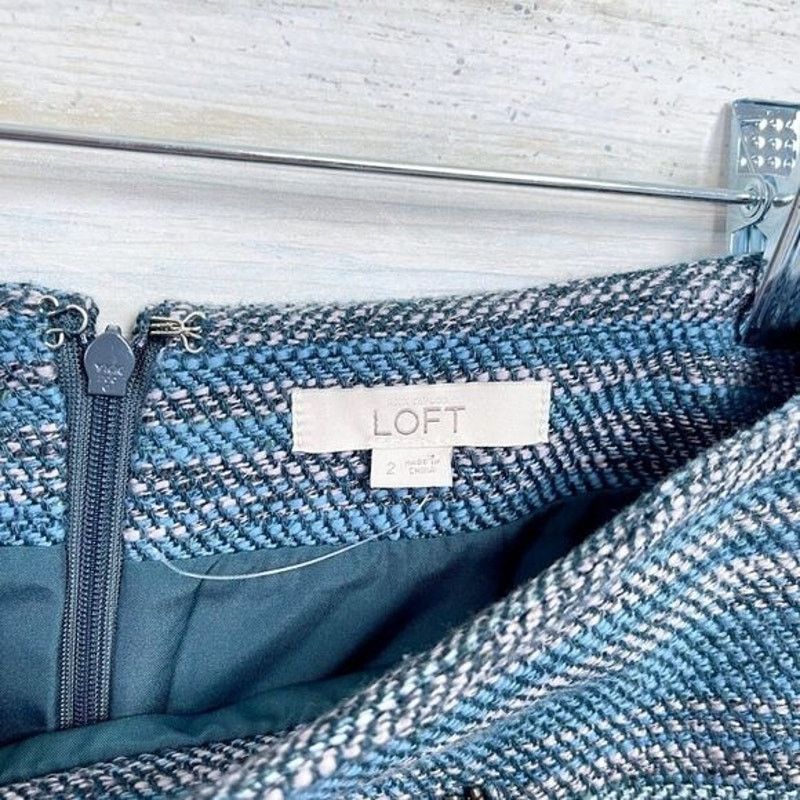 Loft LOFT Boucle Tweed Fringe Hem Mini Skirt Blue Womens 2 Size 26" / US 2 / IT 38 - 4 Thumbnail
