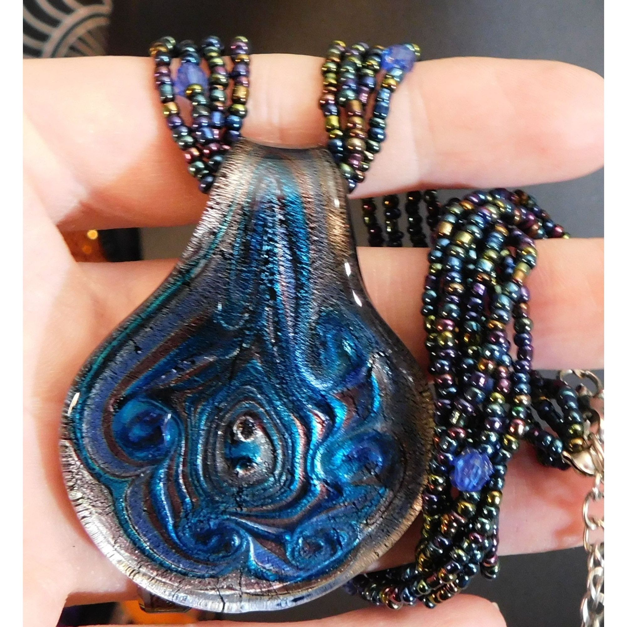 Other Mermaidcore Swirly Blue Glass Pendant Necklace With Oil Slic Size ONE SIZE - 8 Thumbnail