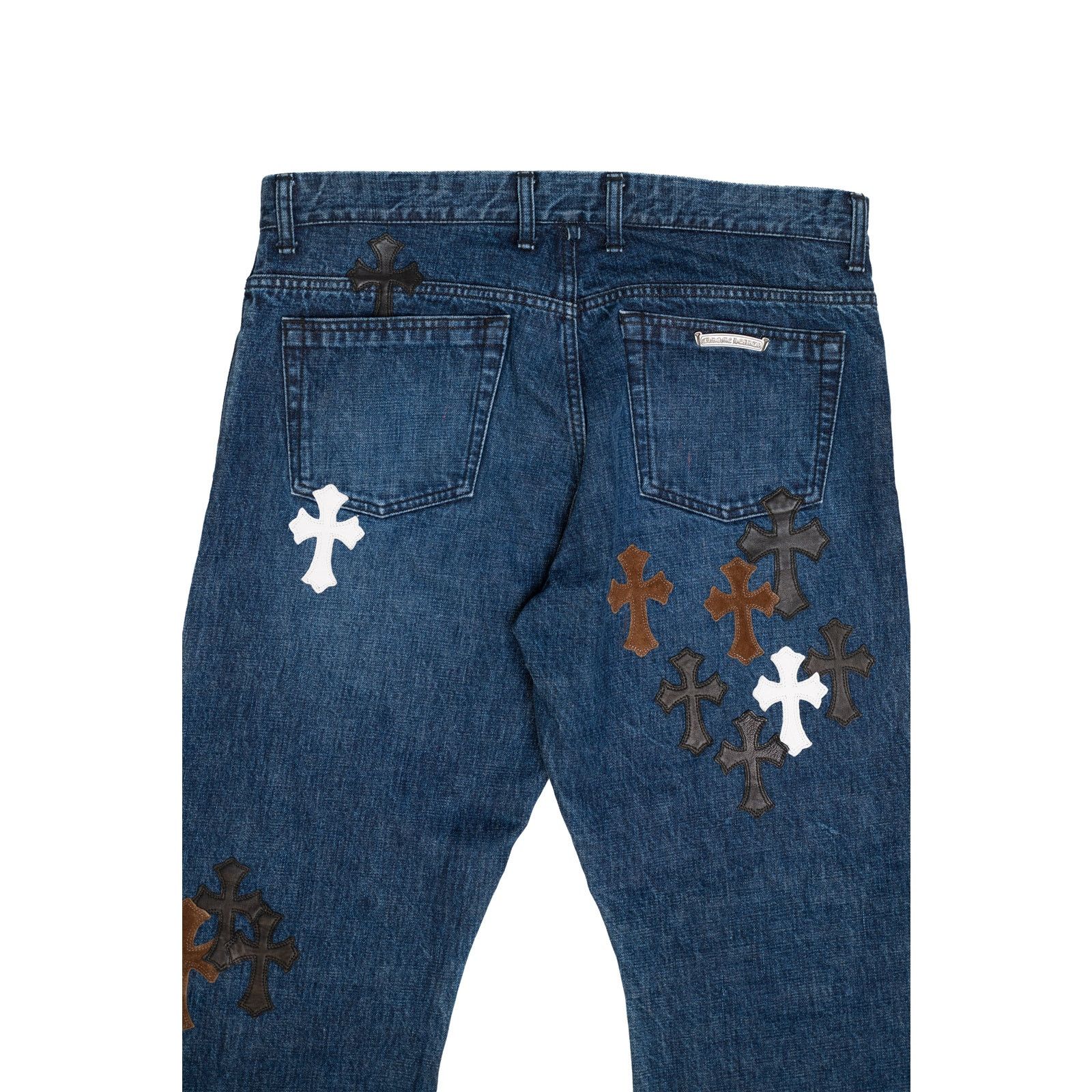 Chrome Hearts Indigo Denim Fleur Knee Jeans Black White & Brown Patches Size US 36 / EU 52 - 4 Thumbnail