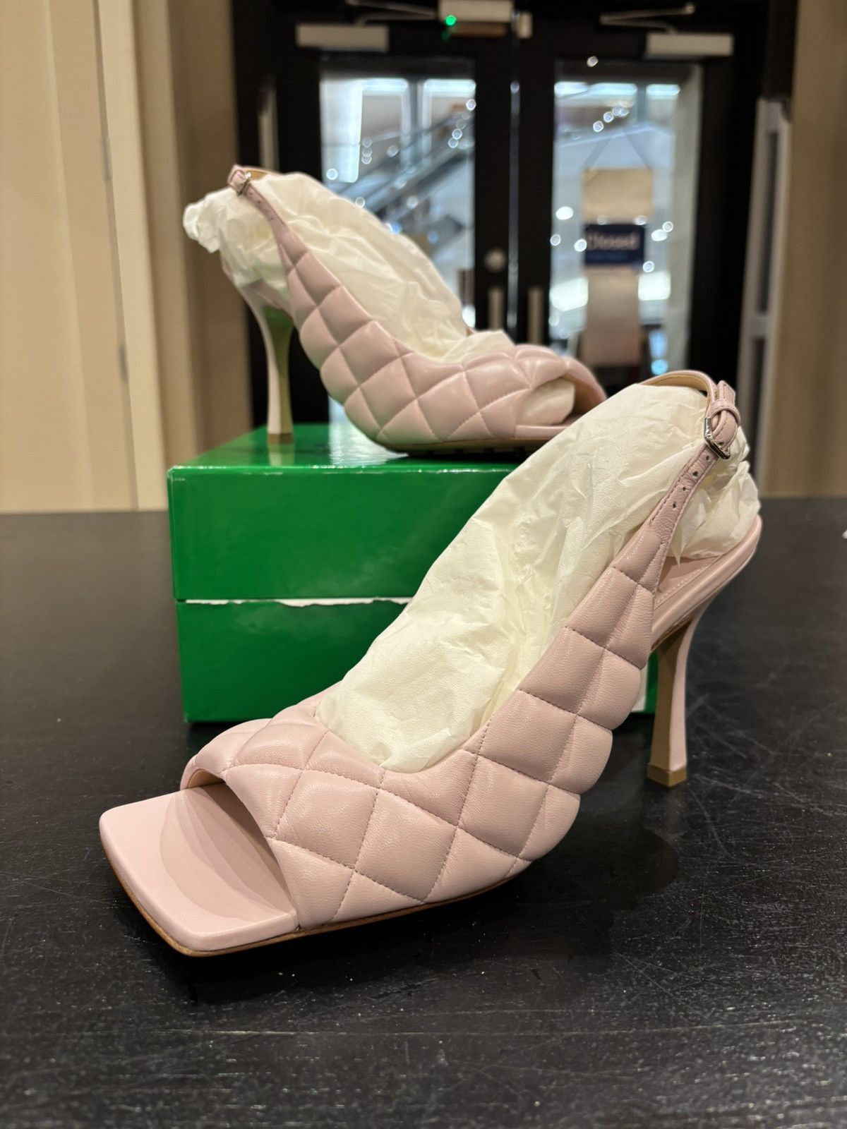 High Heels Pink Quilted Heels Pink Blush Quilted Patent Mules