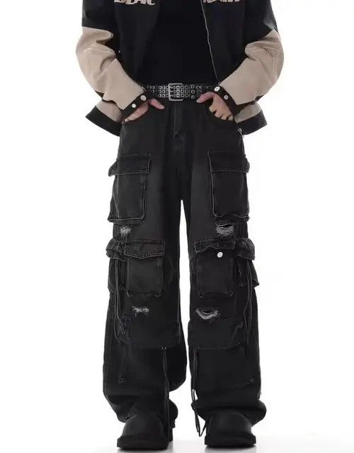 Japanese Brand × Jean Retro heavy industry beggar ripped workwear wide leg jeans Size US 32 / EU 48 - 1 Thumbnail