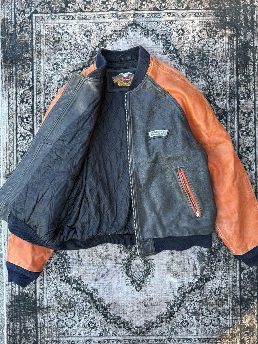 Harley Davidson × Vintage VTG Harley Davidson Black and Orange Leather Jacket(Size XL) Size US XL / EU 56 / 4 - 5 Thumbnail
