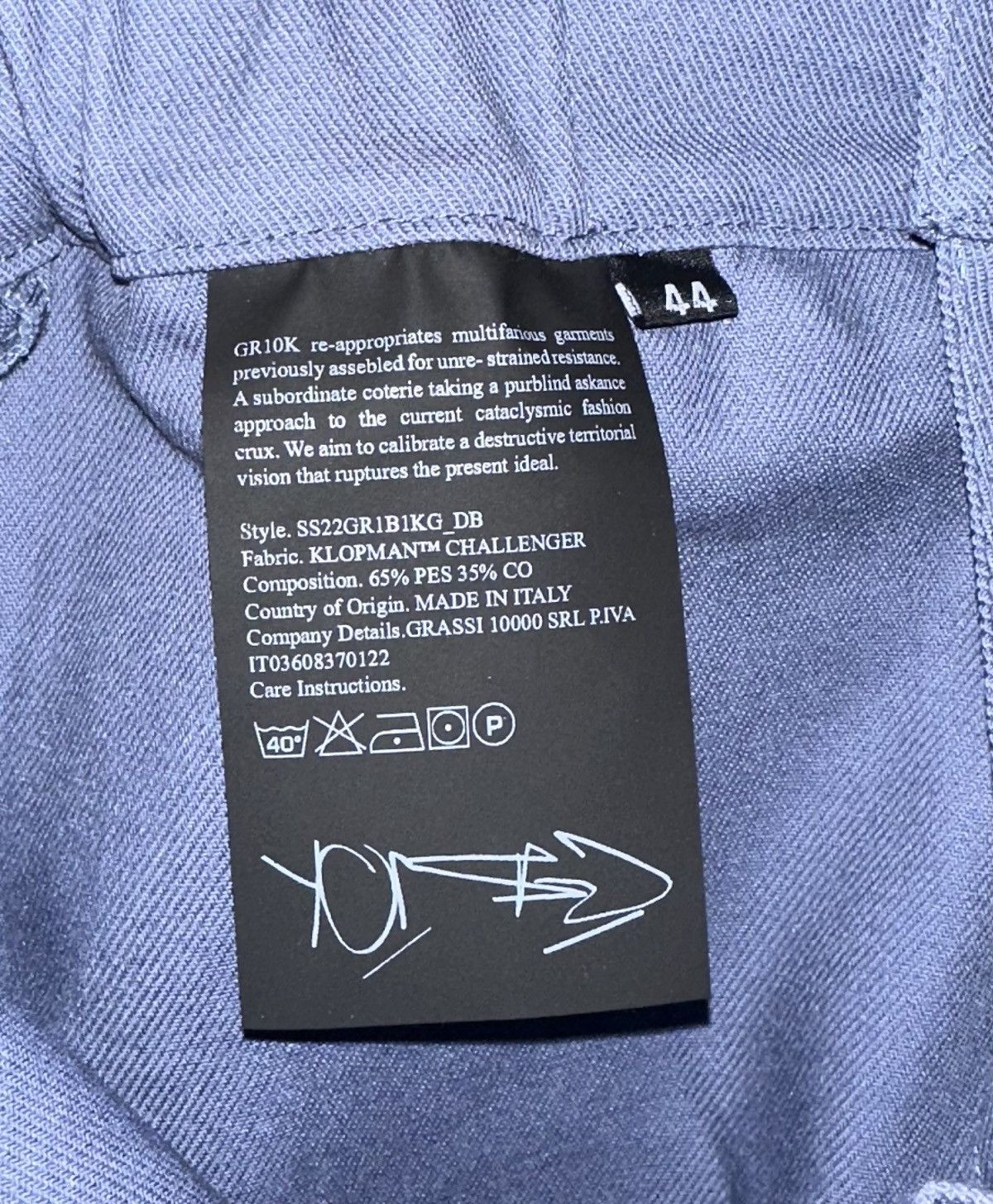 GR10K REPLICATED KLOPMAN PANTS