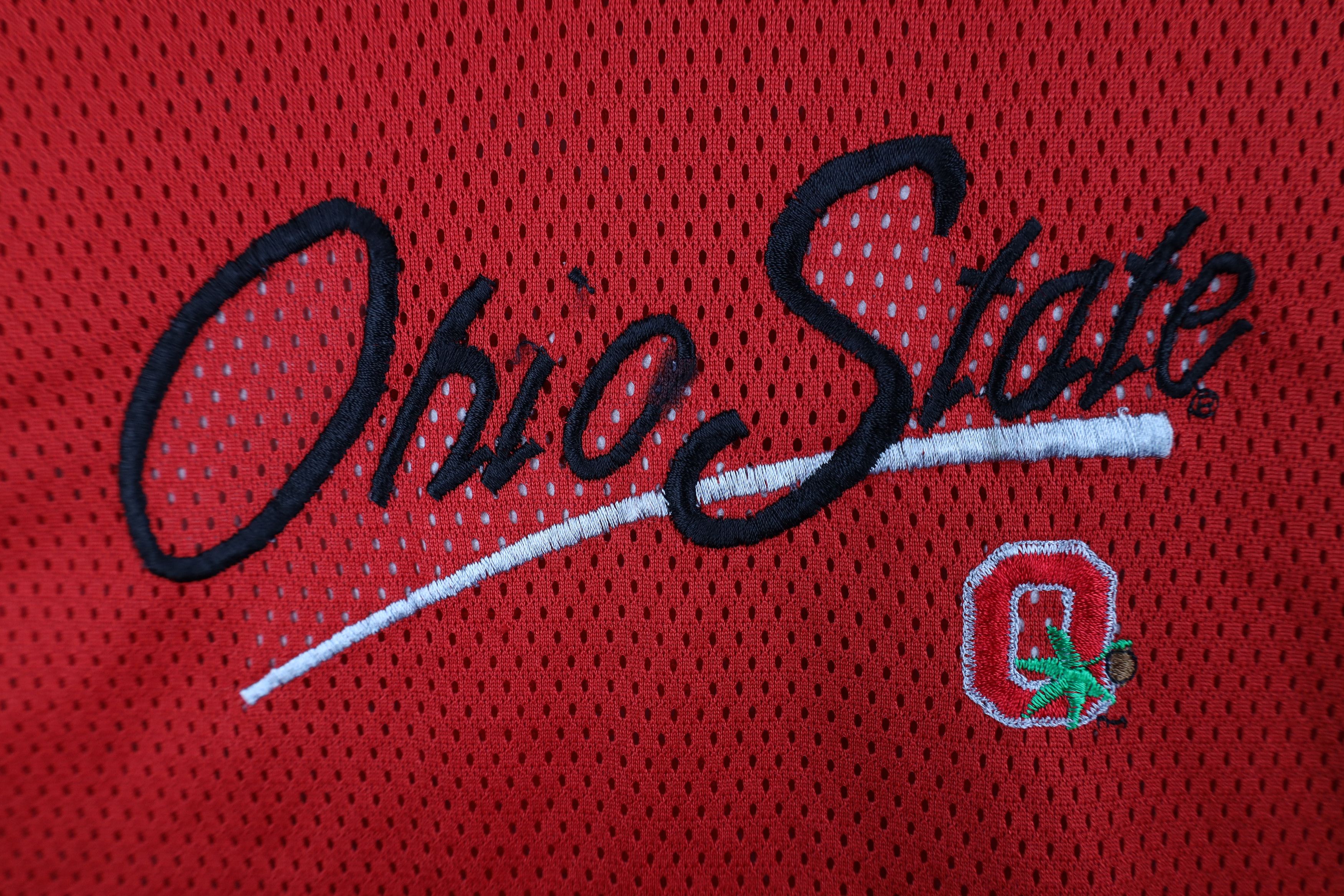 Vintage Vintage 90s Ohio State University Mesh Jersey T-Shirt Red Size US L / EU 52-54 / 3 - 4 Thumbnail
