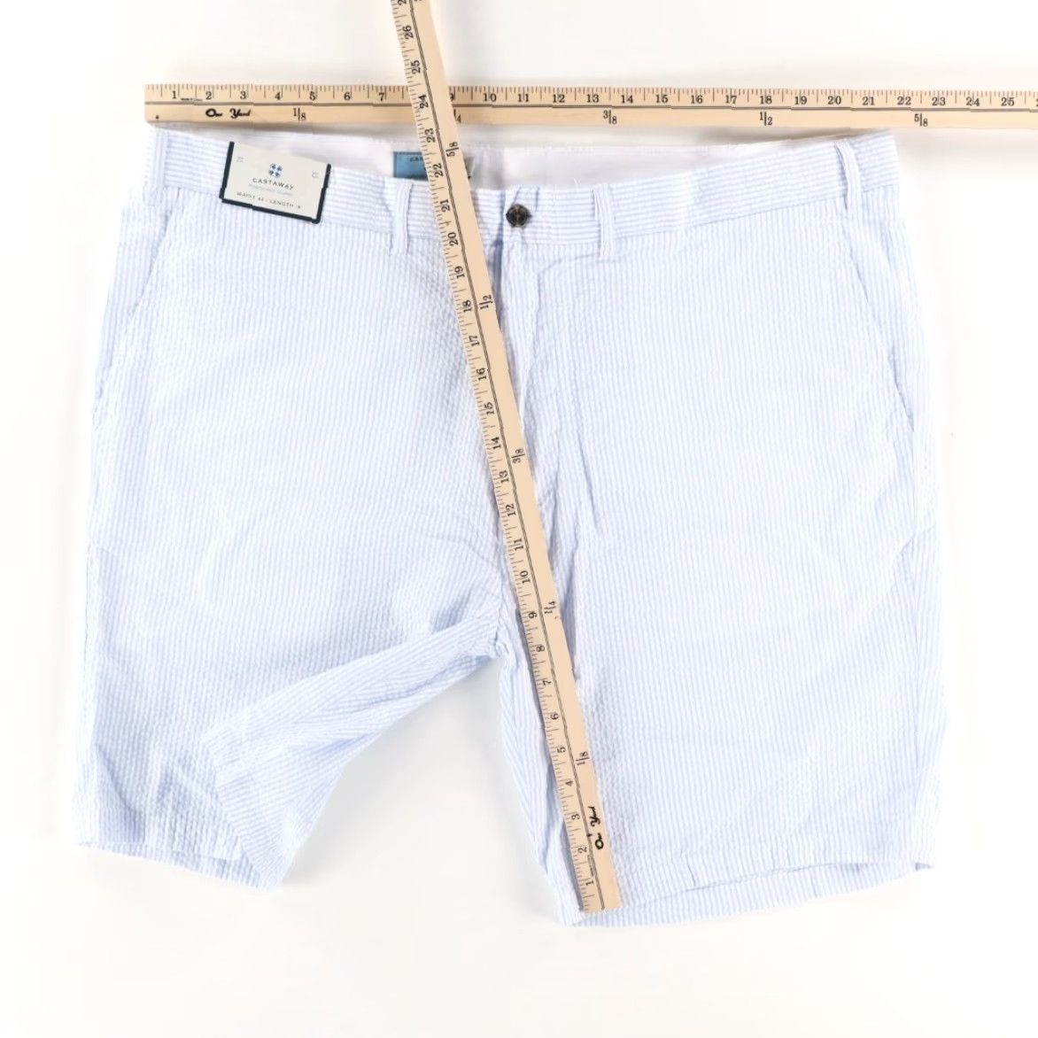 Vintage Castaway 9" Cotton Seersucker Chino Shorts Blue Striped Men's 44 Size US 44 / EU 60 - 3 Thumbnail