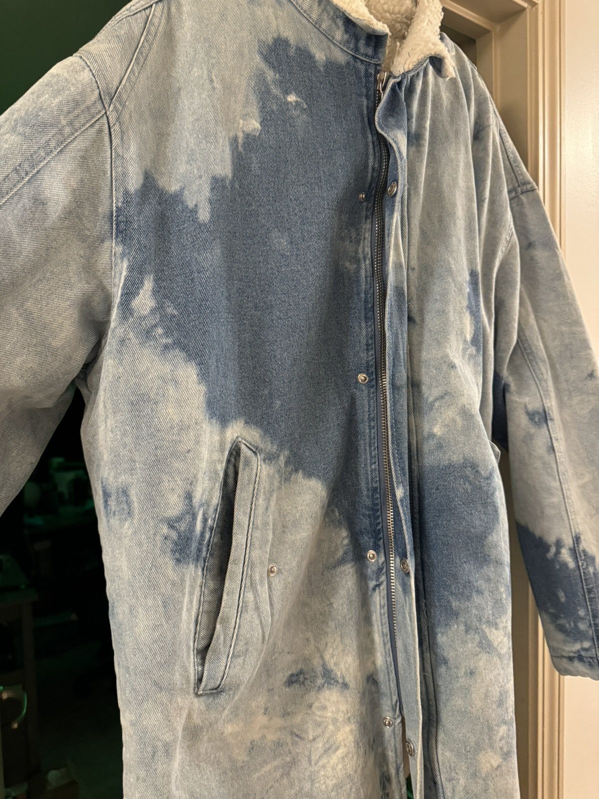 Forever 21 Bleached Denim Overcoat Jacket Sherpa Size US L / EU 52-54 / 3 - 2 Thumbnail
