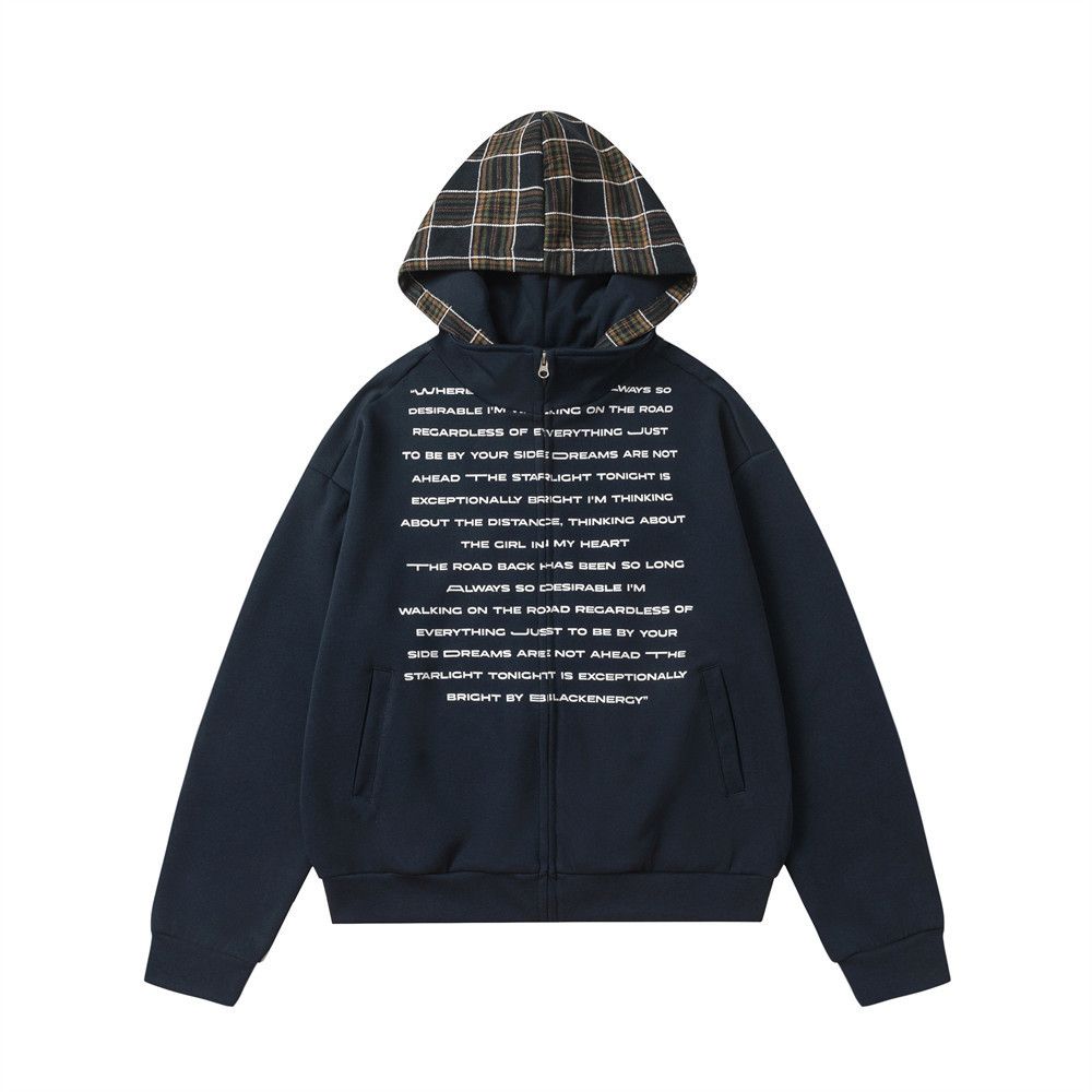 Vintage Men's loose zipper fake two-piece plaid hoodie Size US M / EU 48-50 / 2 - 1 Thumbnail