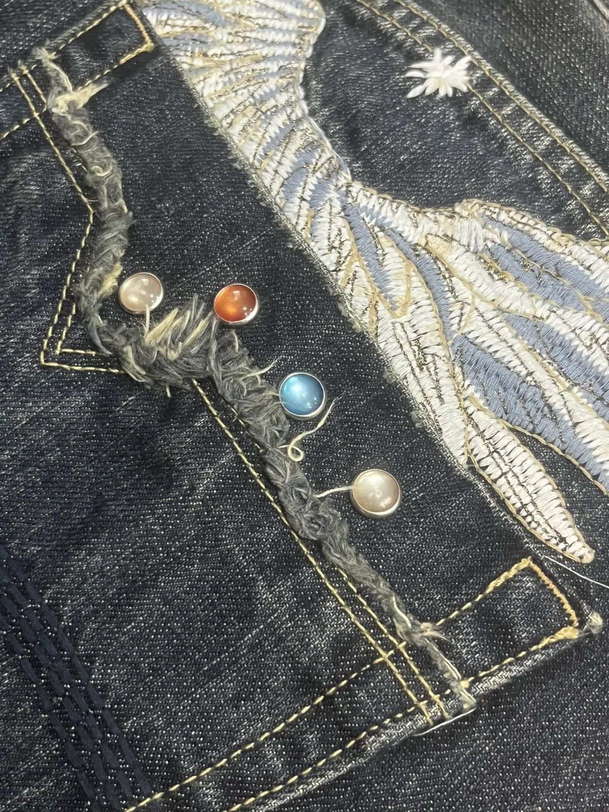If Six Was Nine Vintage Japanese Agate Rhinestone Angelic Wing Flare Jeans Size US 36 / EU 52 - 7 Thumbnail