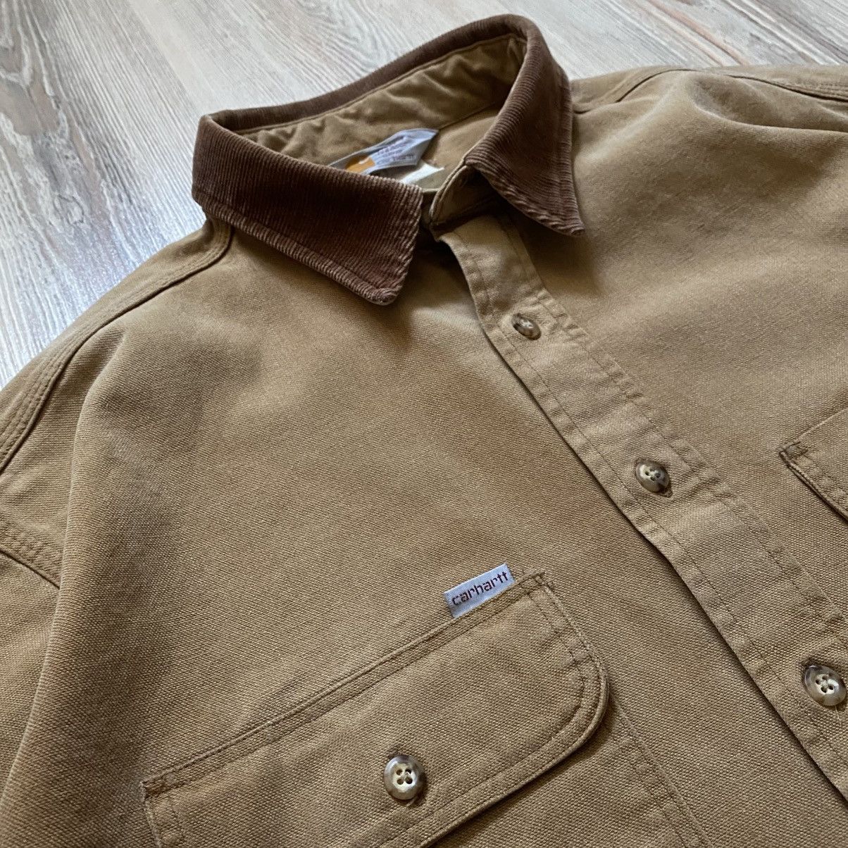 Vintage Carhartt Faded Canvas Corduroy Collar Shirt 90s