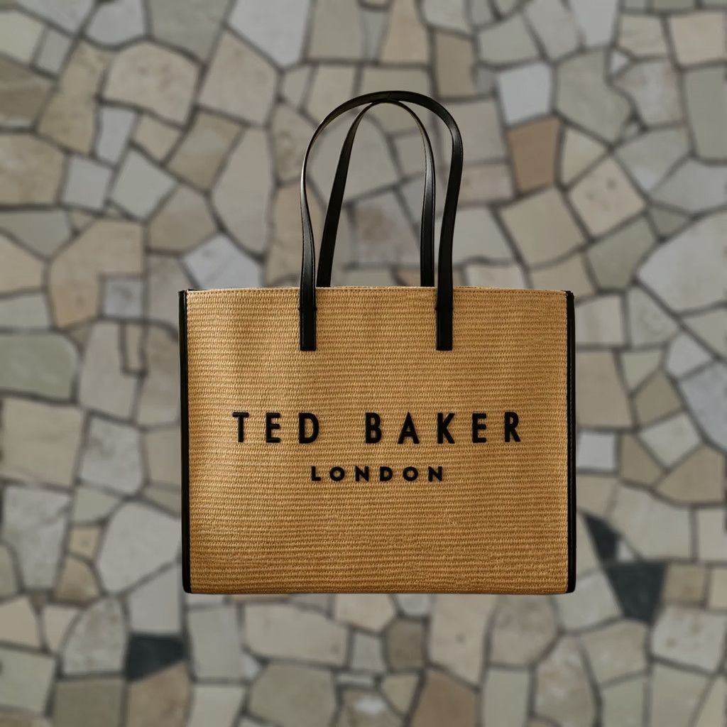 Ted Baker London Icon Raffia Tote Bag Cream Embroidered Logo Women's Tote Bag, Women's