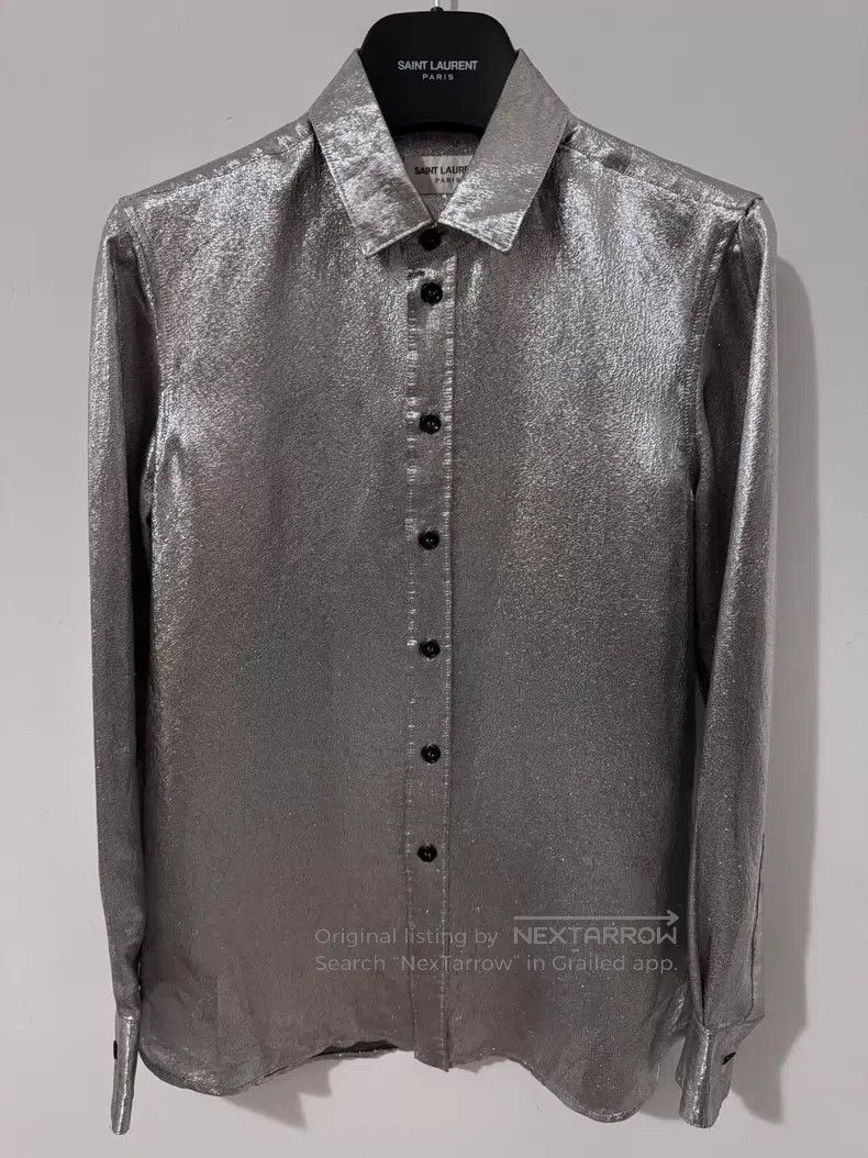 Saint Laurent Paris Saint Laurent Paris Mulberry Silk Shiny Silver Thread Shir Size XS / US 0-2 / IT 36-38 - 1 Thumbnail
