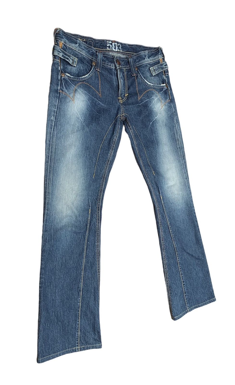 Edwin Rare.. Edwin Lot 503 Blue Trip Flare Bootcut Denim Pants Size US 31 - 2 Thumbnail